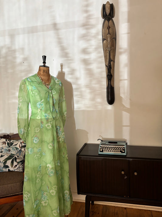 Green 70s Organza Vintage Dress