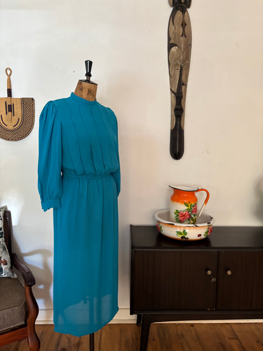Teal Chiffon Vintage Panel Dress