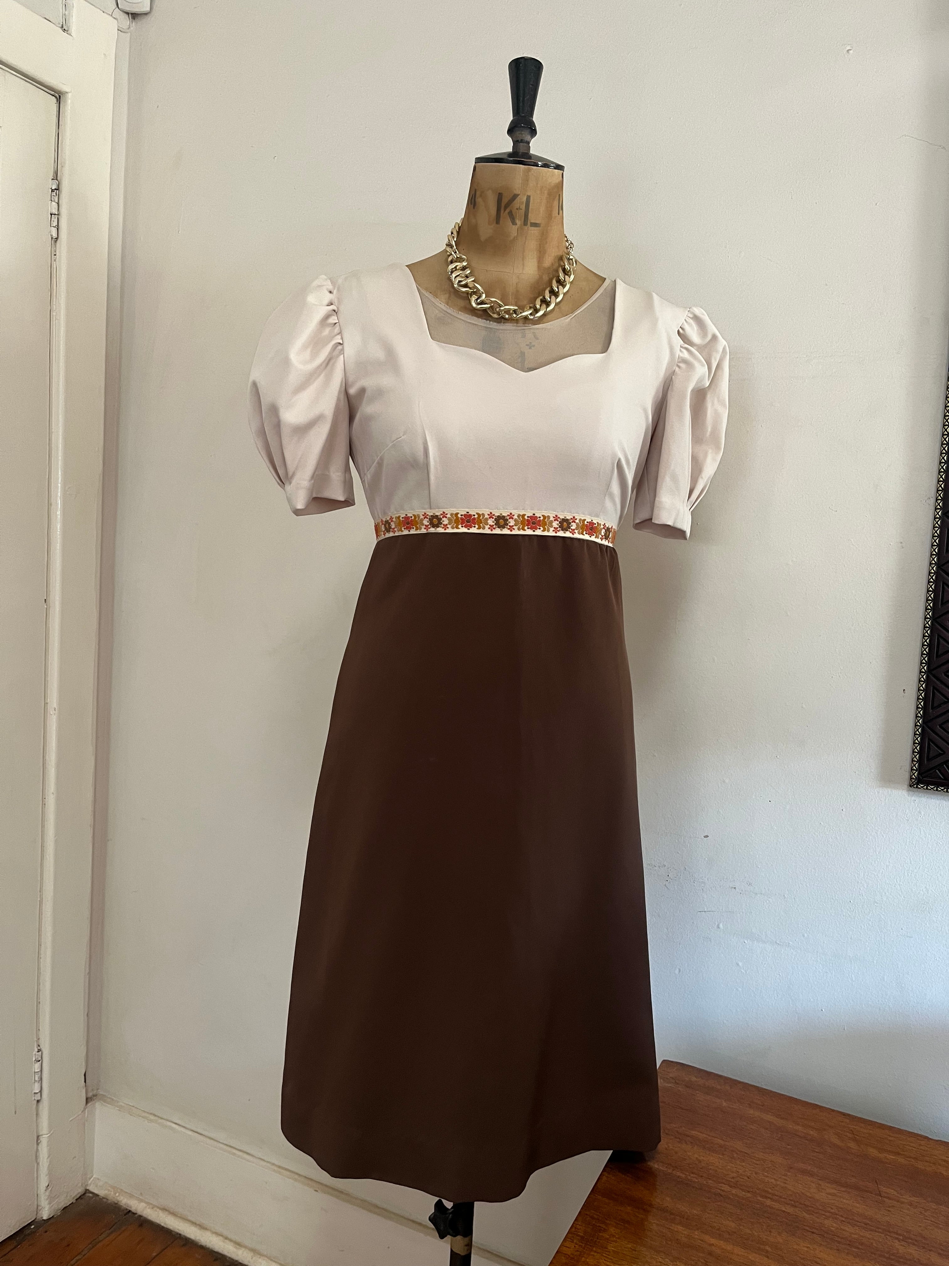 Cream & Brown Vintage Dress