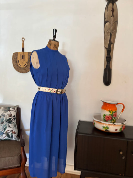 Royal Blue Vintage Panel Chiffon Dress