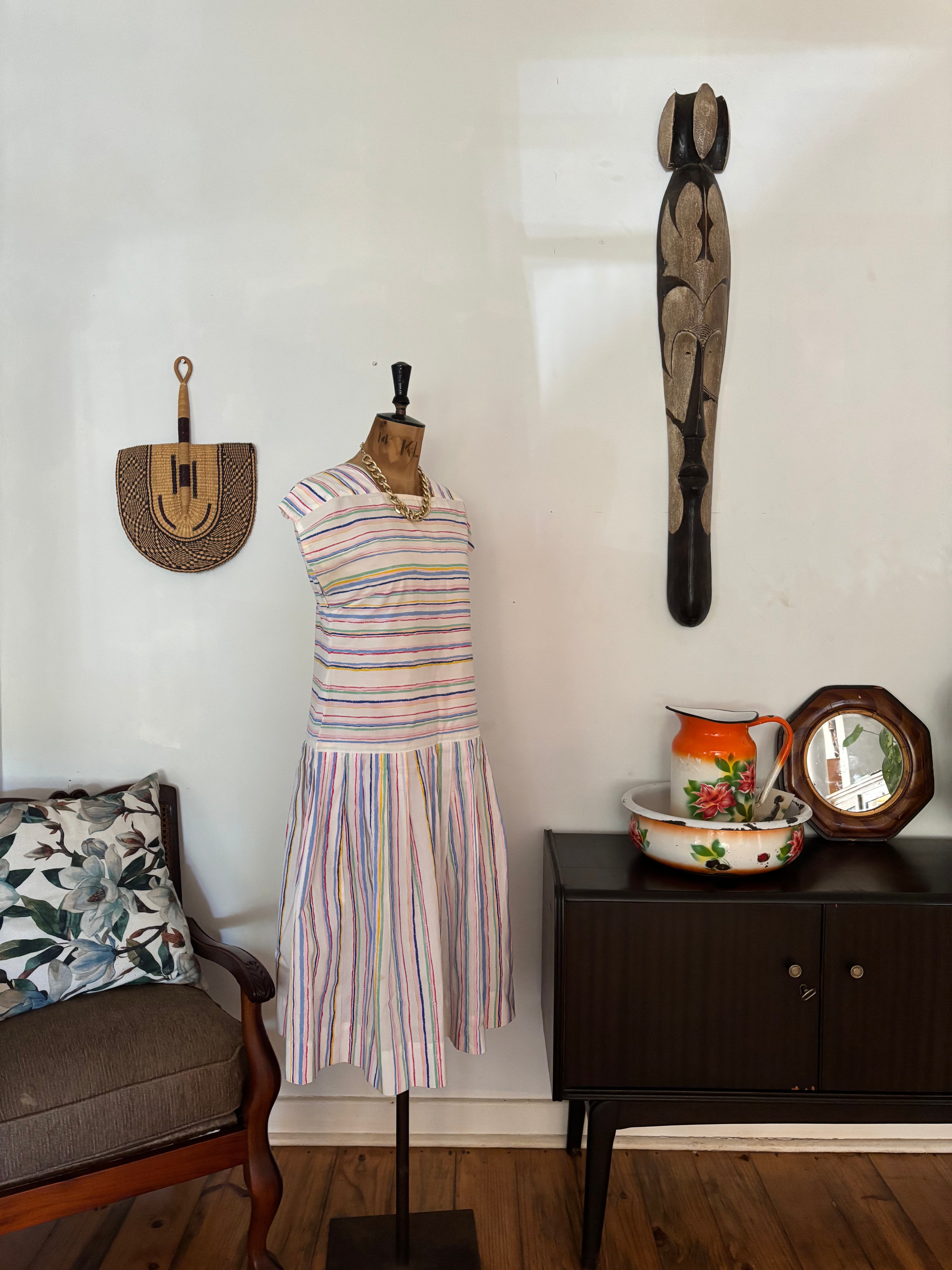 White Striped Vintage Dropwaist Dress