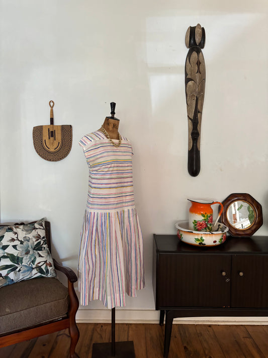 White Striped Vintage Dropwaist Dress