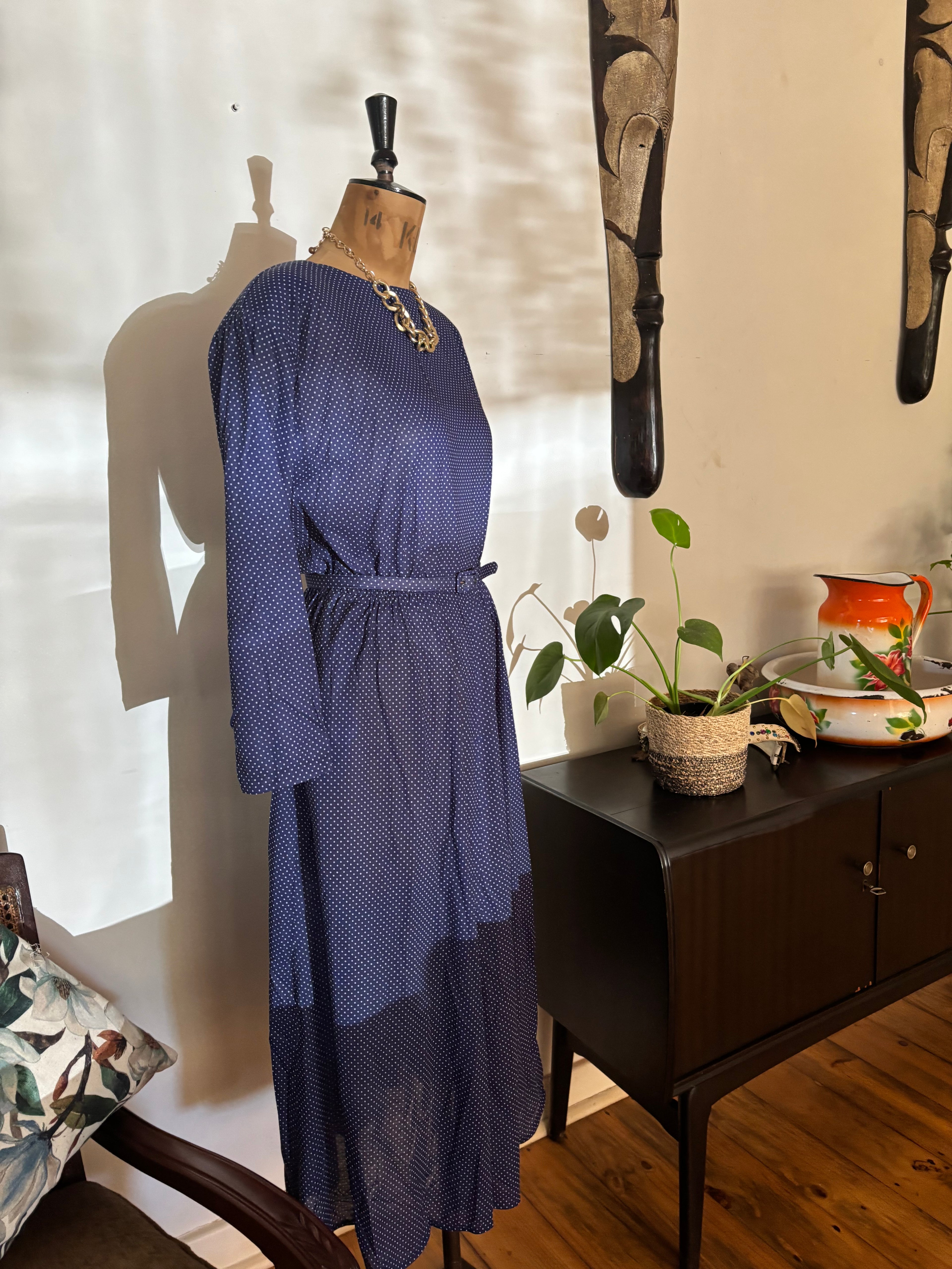 Navy Polkadot Vintage Dress