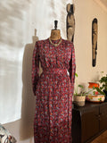 Burgundy Paisley Print Vintage Dress