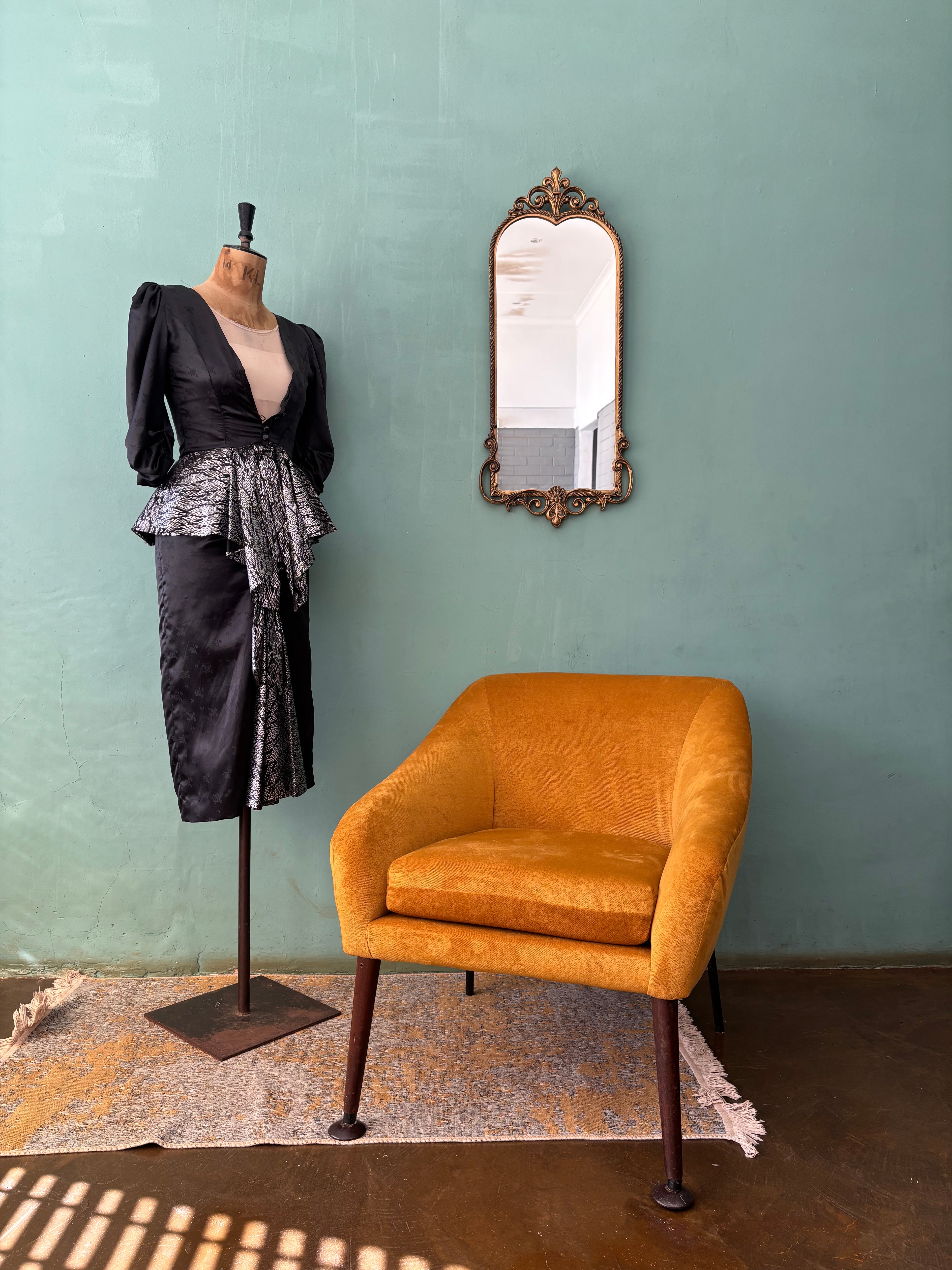 Black 80s Vintage Peplum Dress