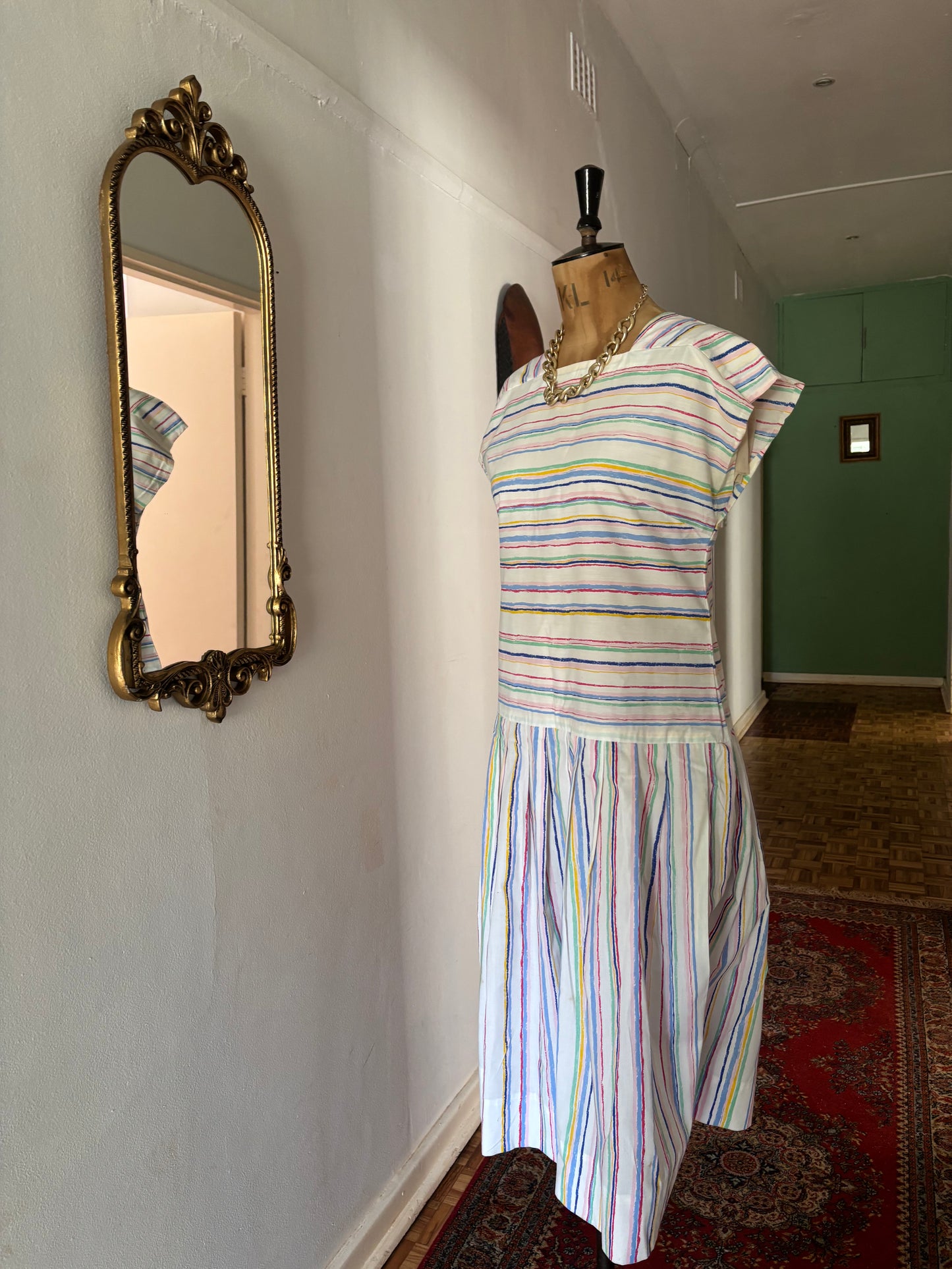 White Striped Vintage Dropwaist Dress