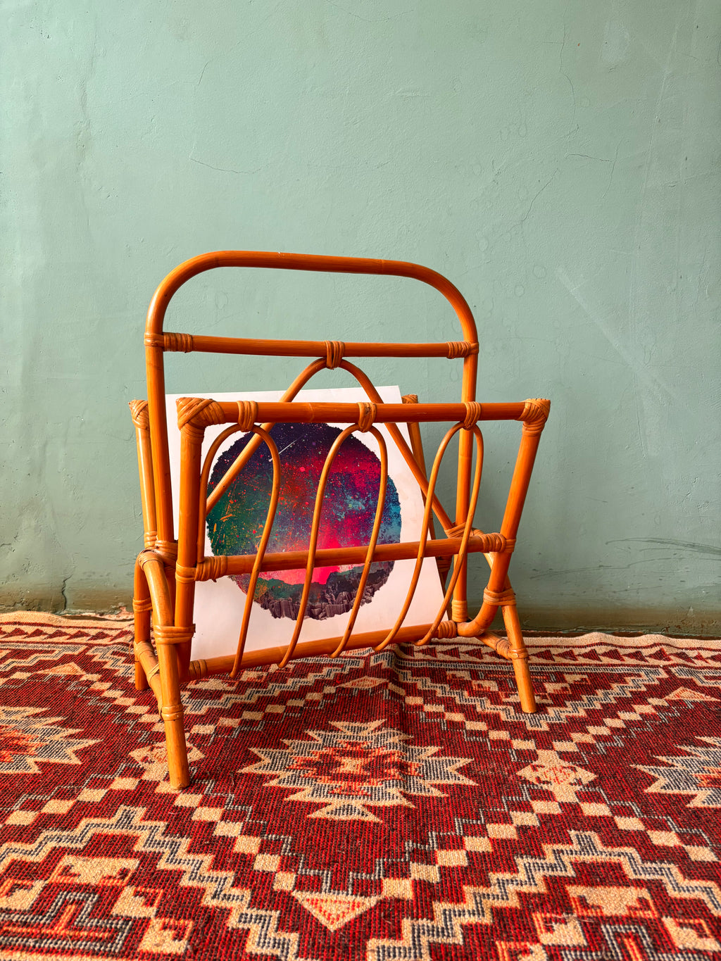 Vintage Cane Magazine & Vinyl Rack