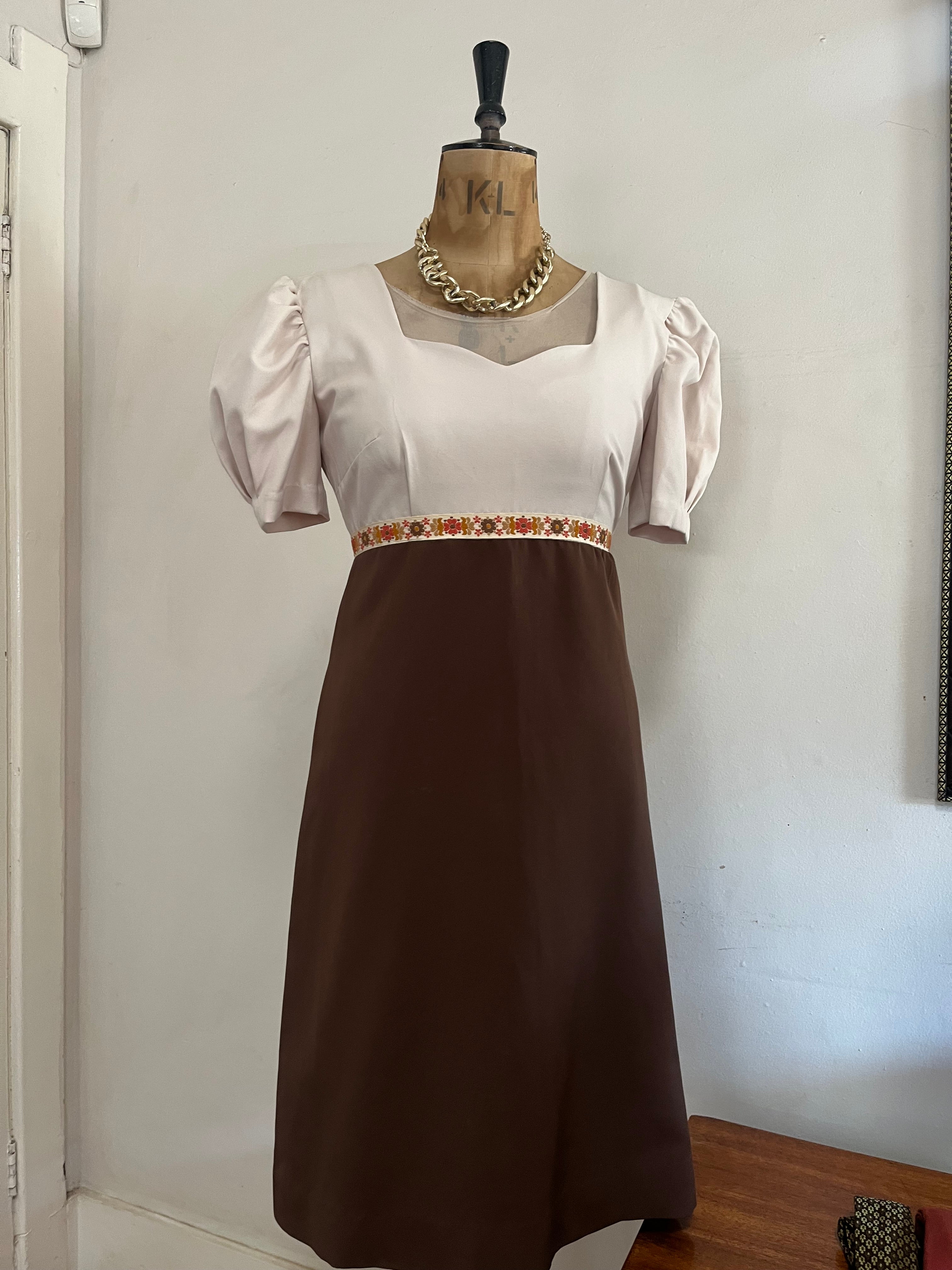 Cream & Brown Vintage Dress