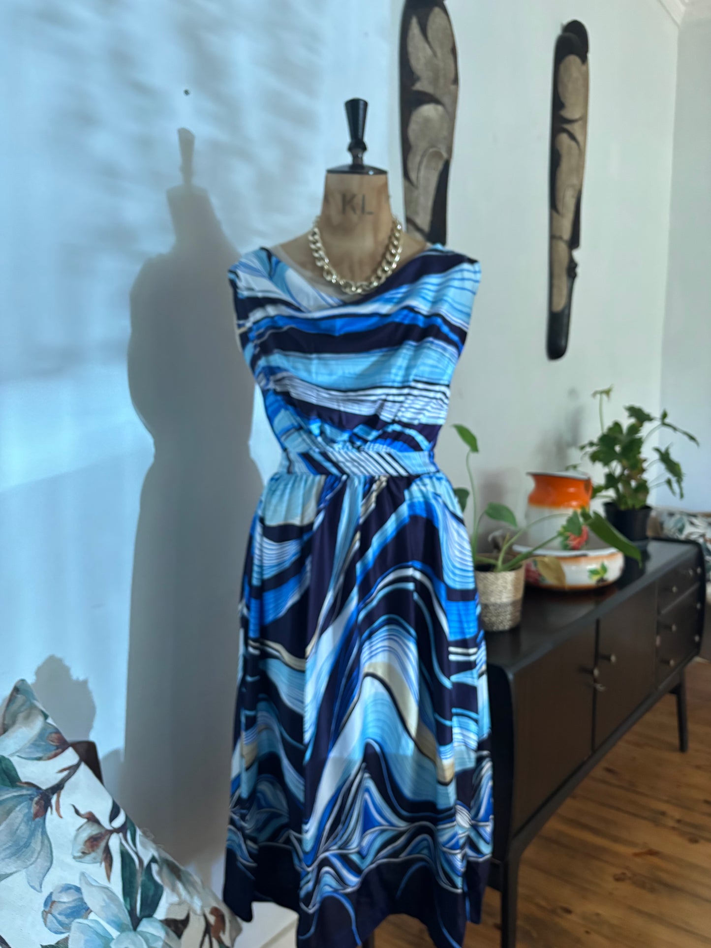Blue Pattern Vintage Dresss