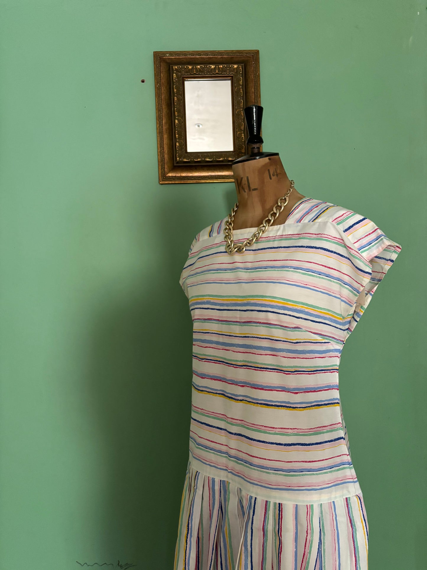 White Striped Vintage Dropwaist Dress
