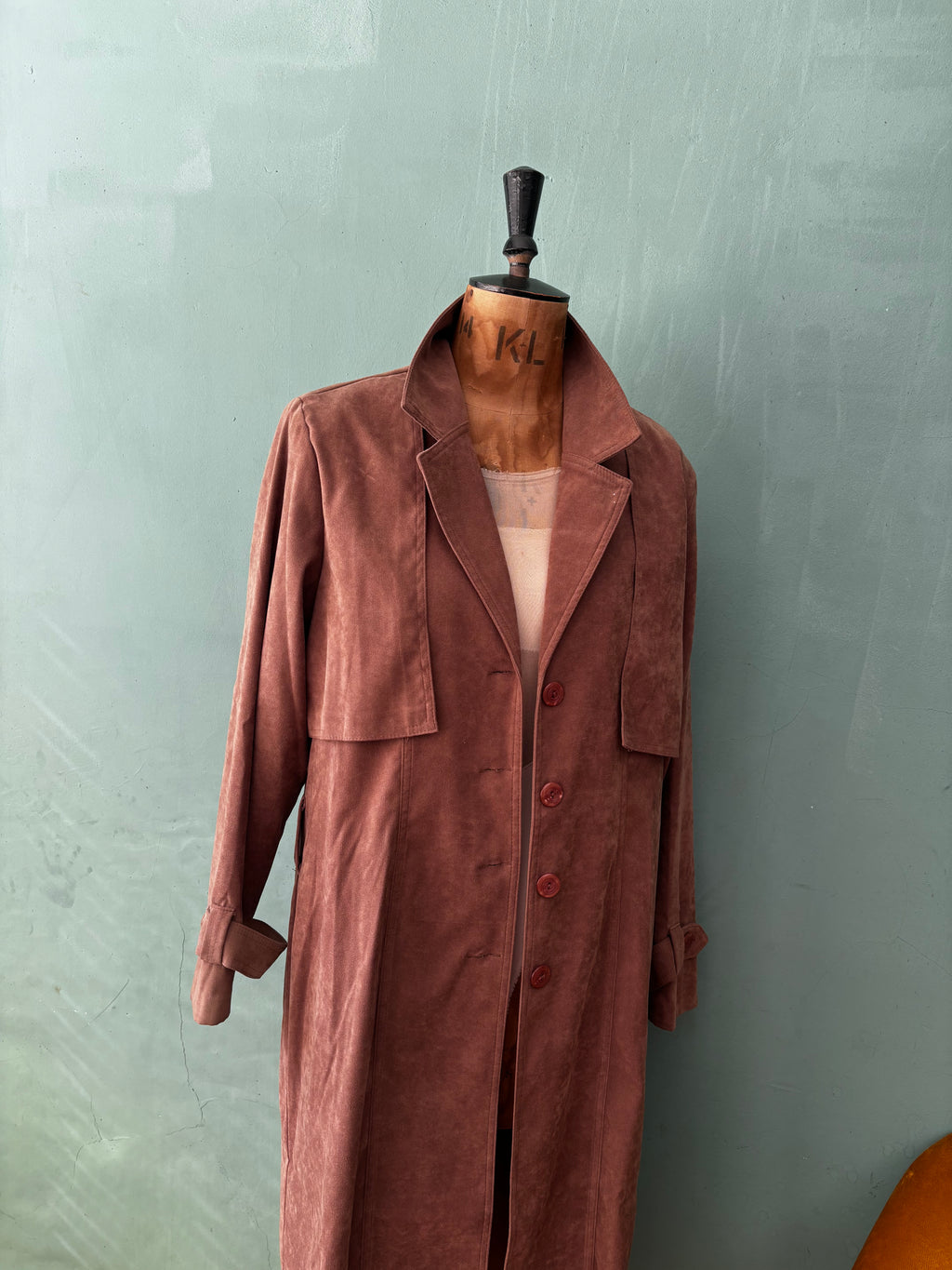Brown Velour Trench Coat & Pants Set