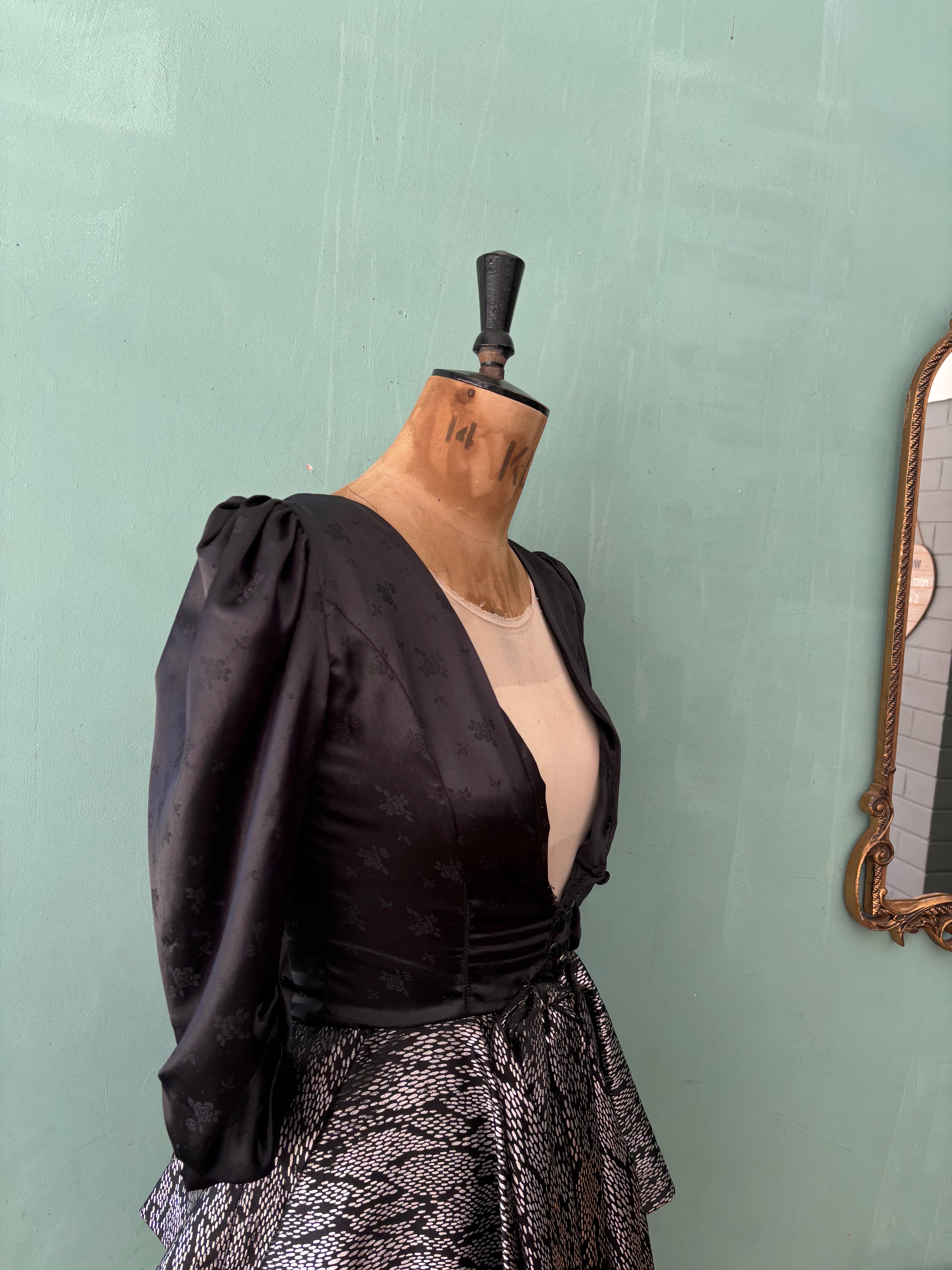 Black 80s Vintage Peplum Dress