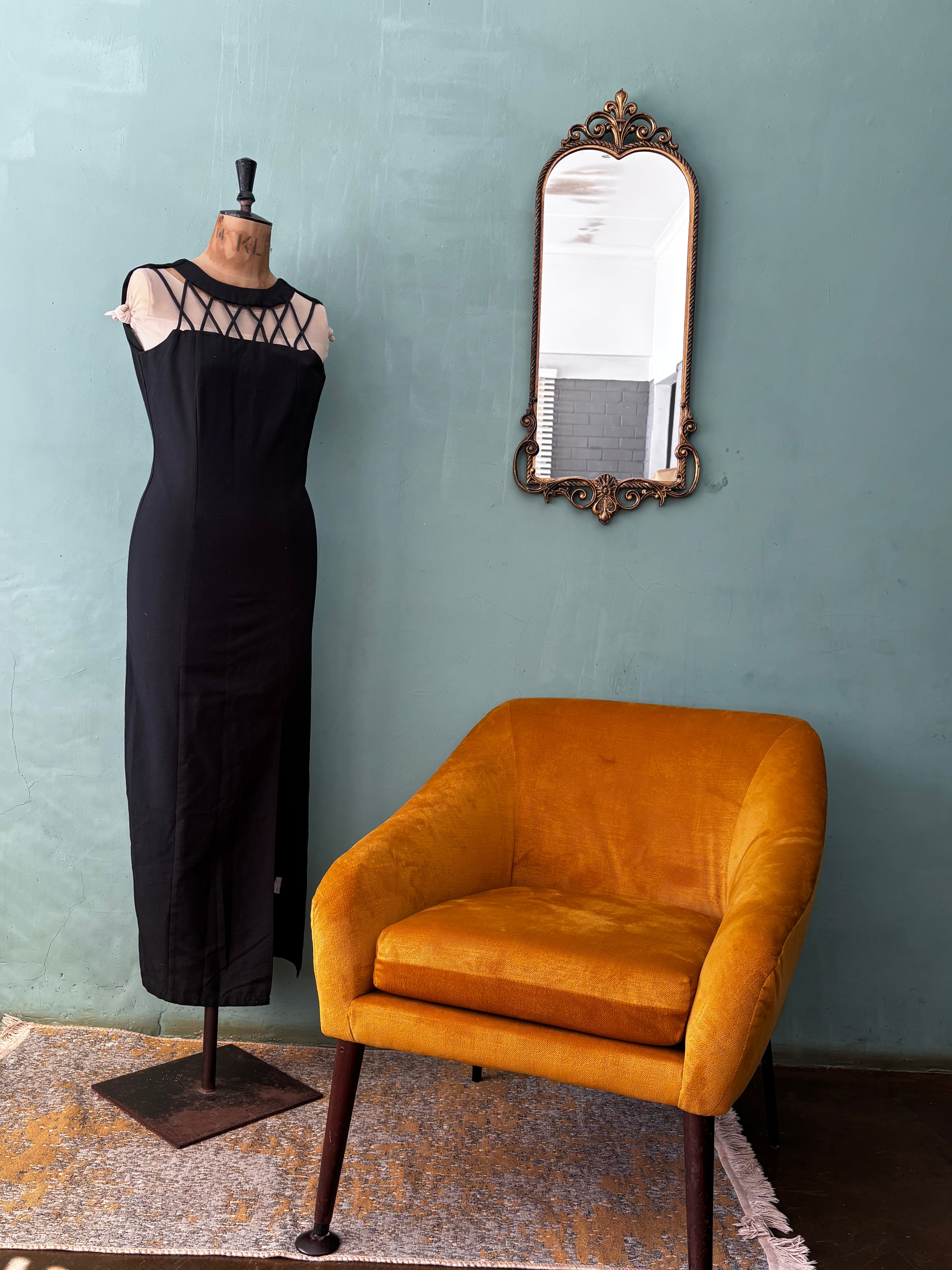 Black 90s Vintage Linen Dress
