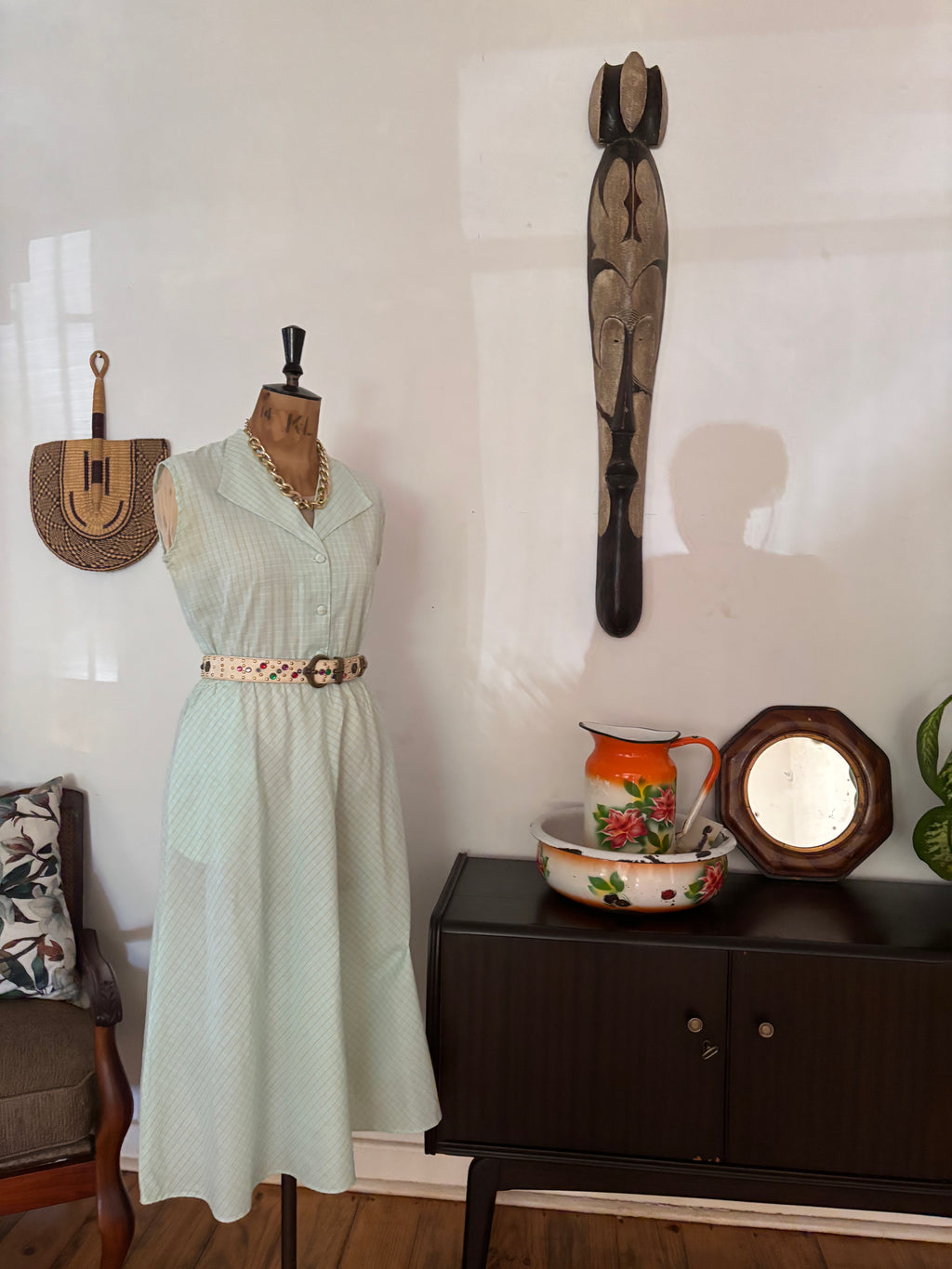 Teal Striped Vintage Collar Dress