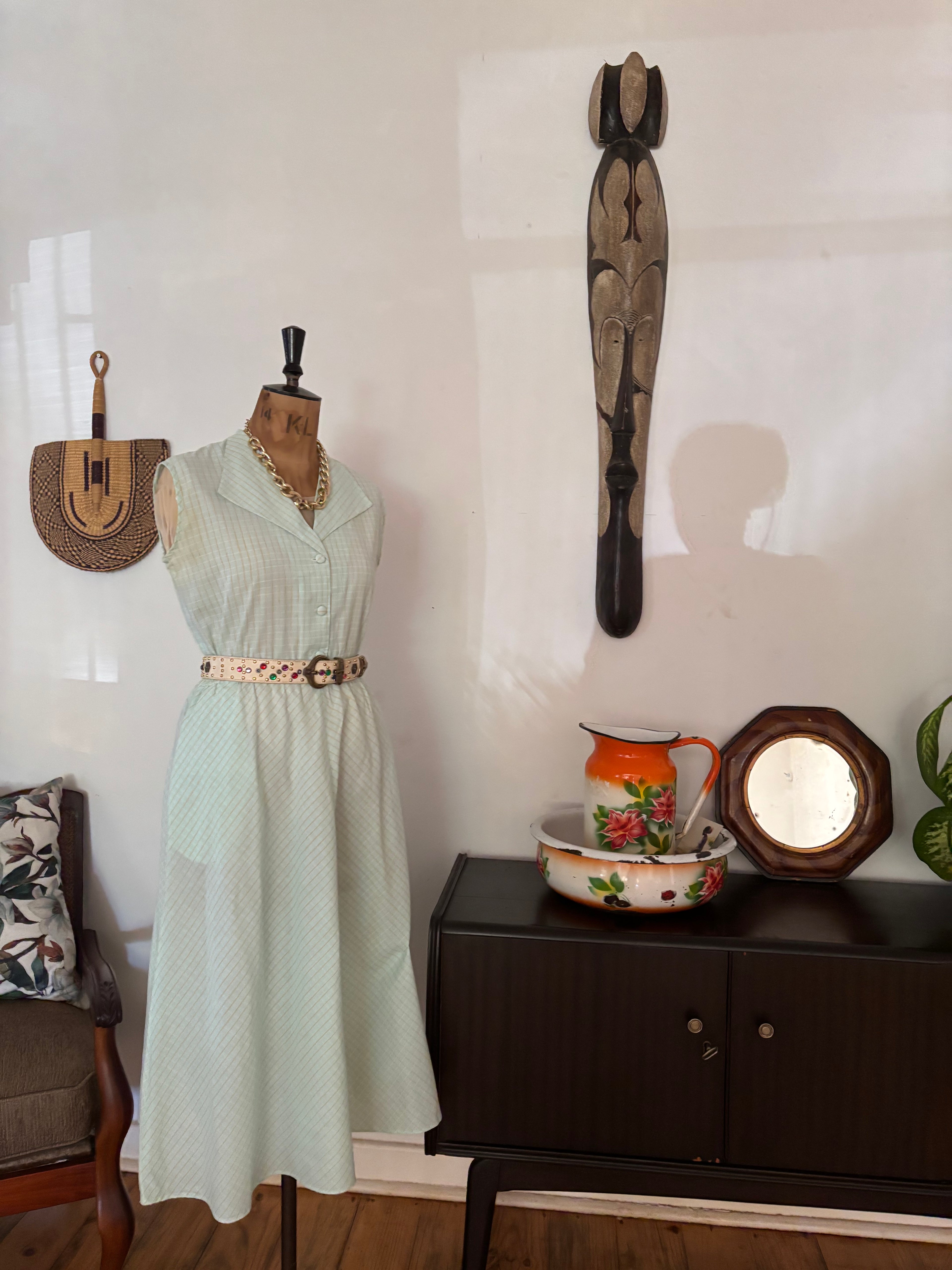 Teal Striped Vintage Collar Dress