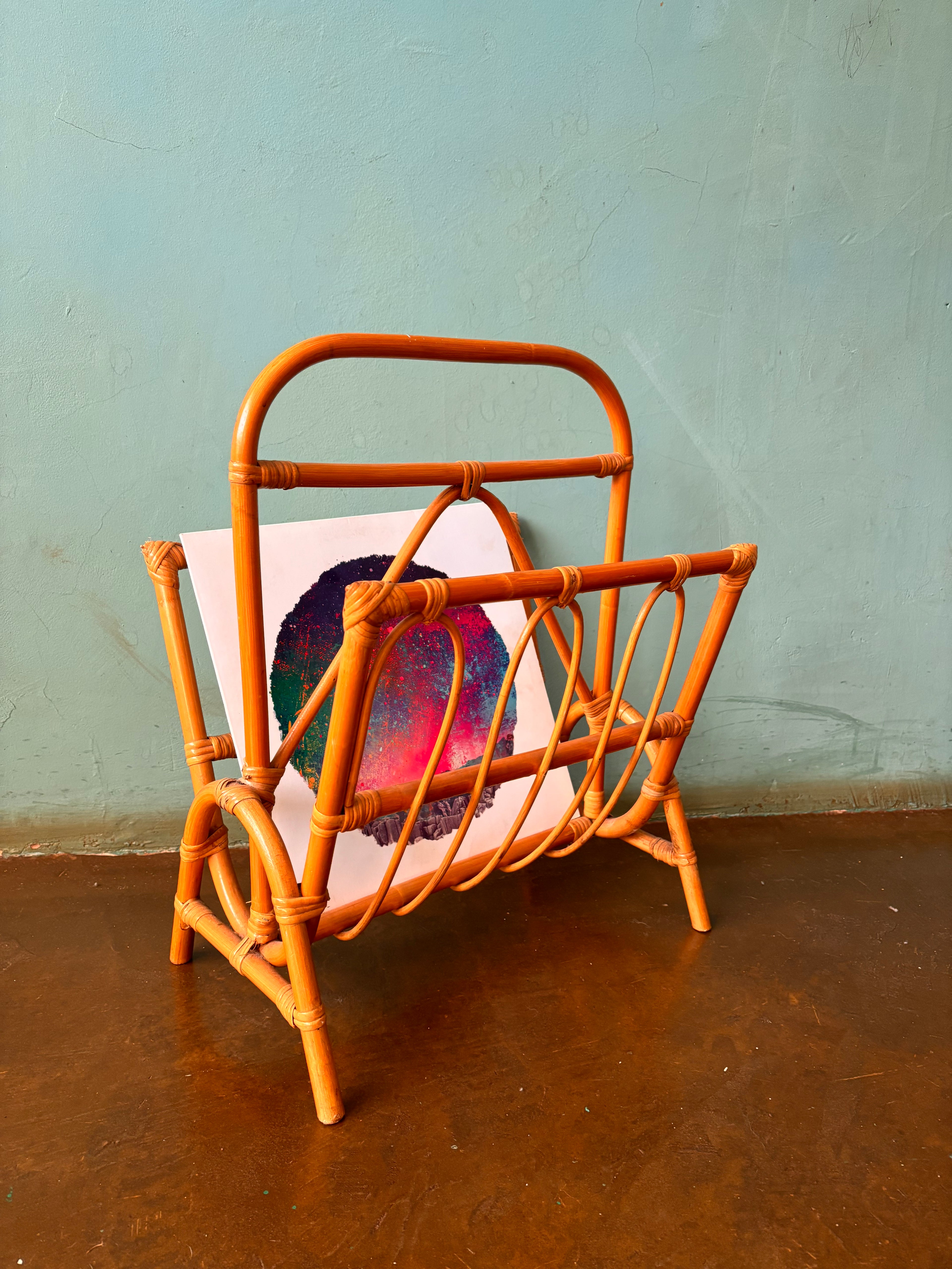 Vintage Cane Magazine & Vinyl Rack