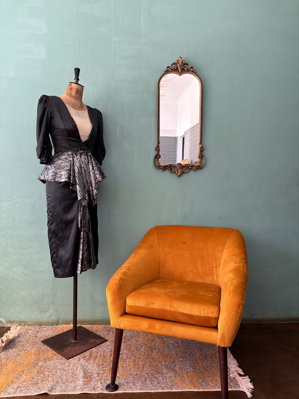 Black 80s Vintage Peplum Dress