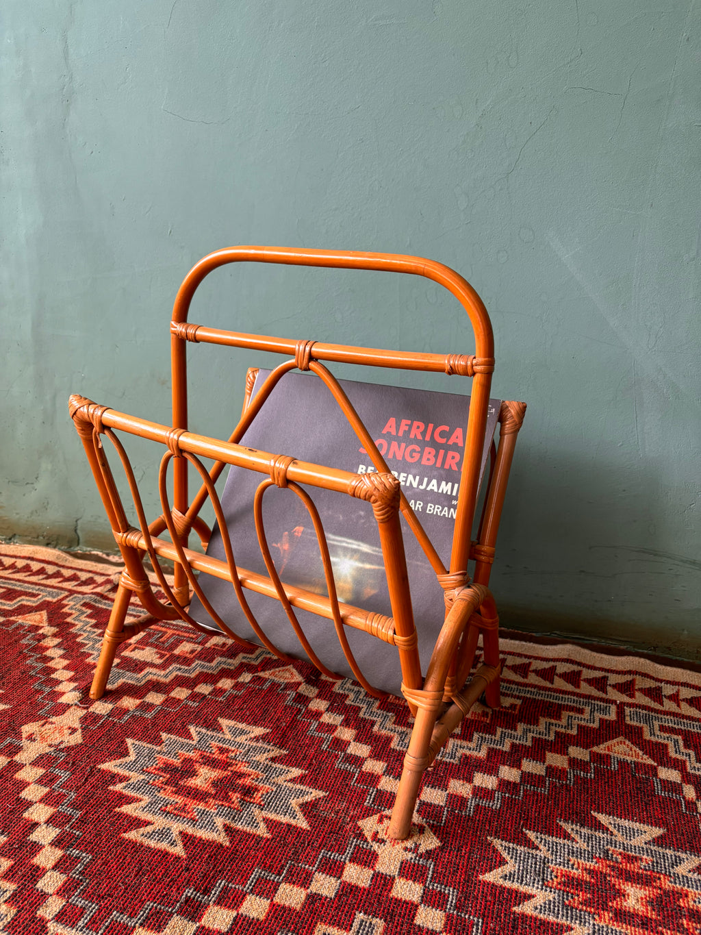 Vintage Cane Magazine & Vinyl Rack