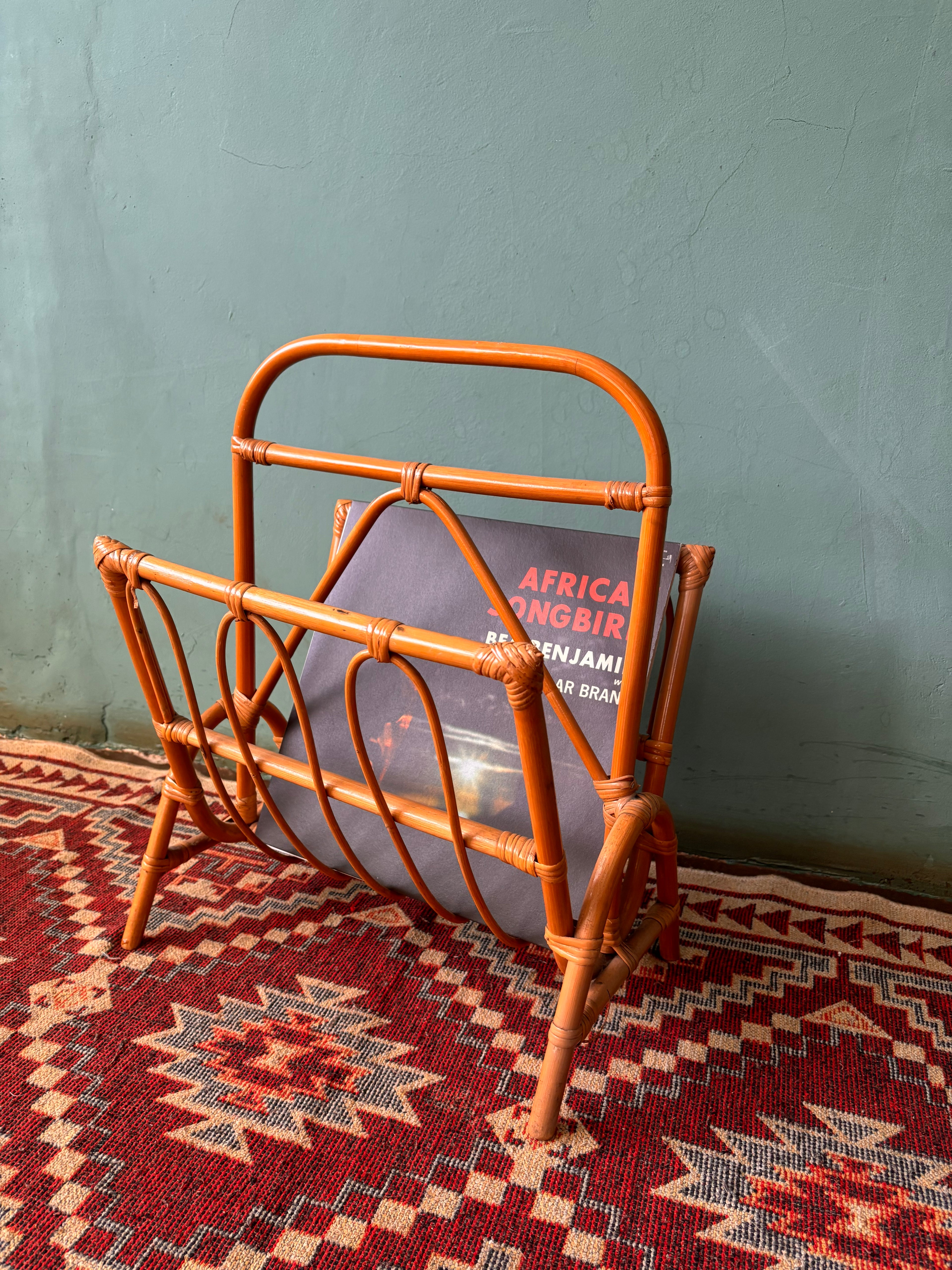 Vintage Cane Magazine & Vinyl Rack