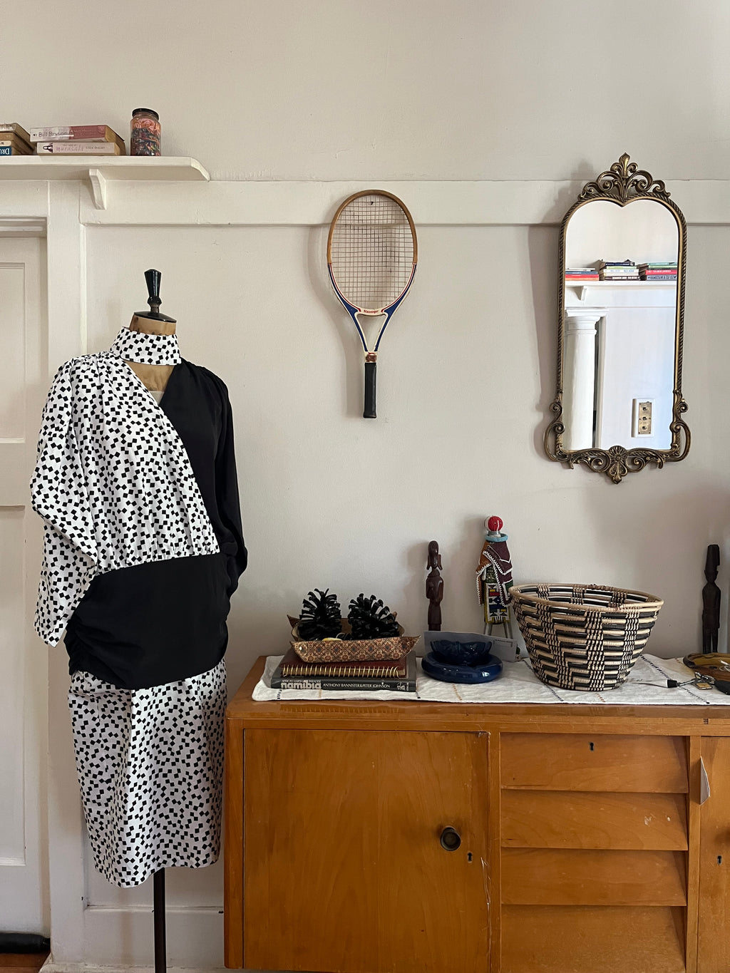 90s Monochrome Drop-waist Vintage Dress