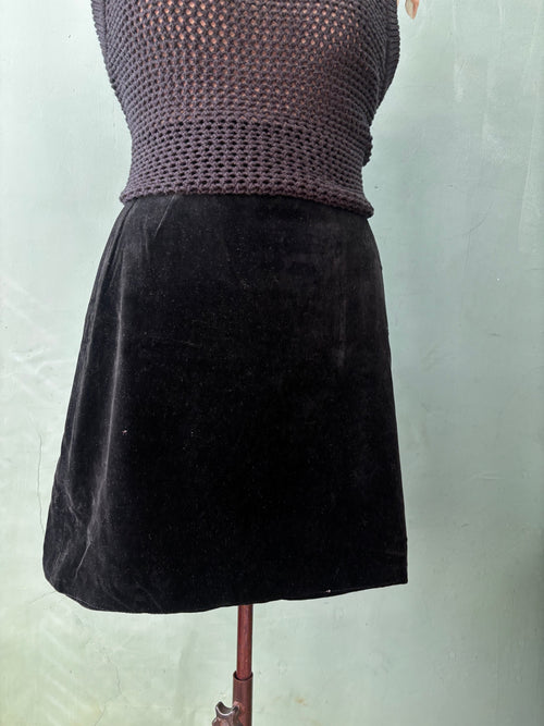 Black Velvet Vintage Mini Skirt