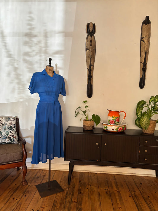 Royal Blue Chiffon Waisted Dress