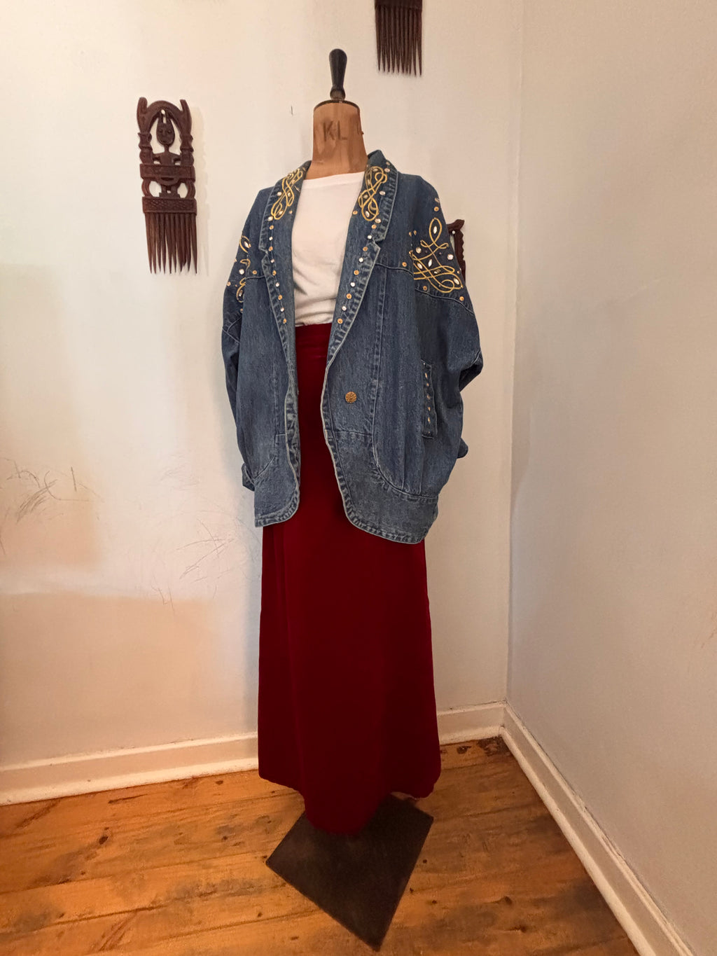Burgundy Velvet Vintage Maxi Skirt