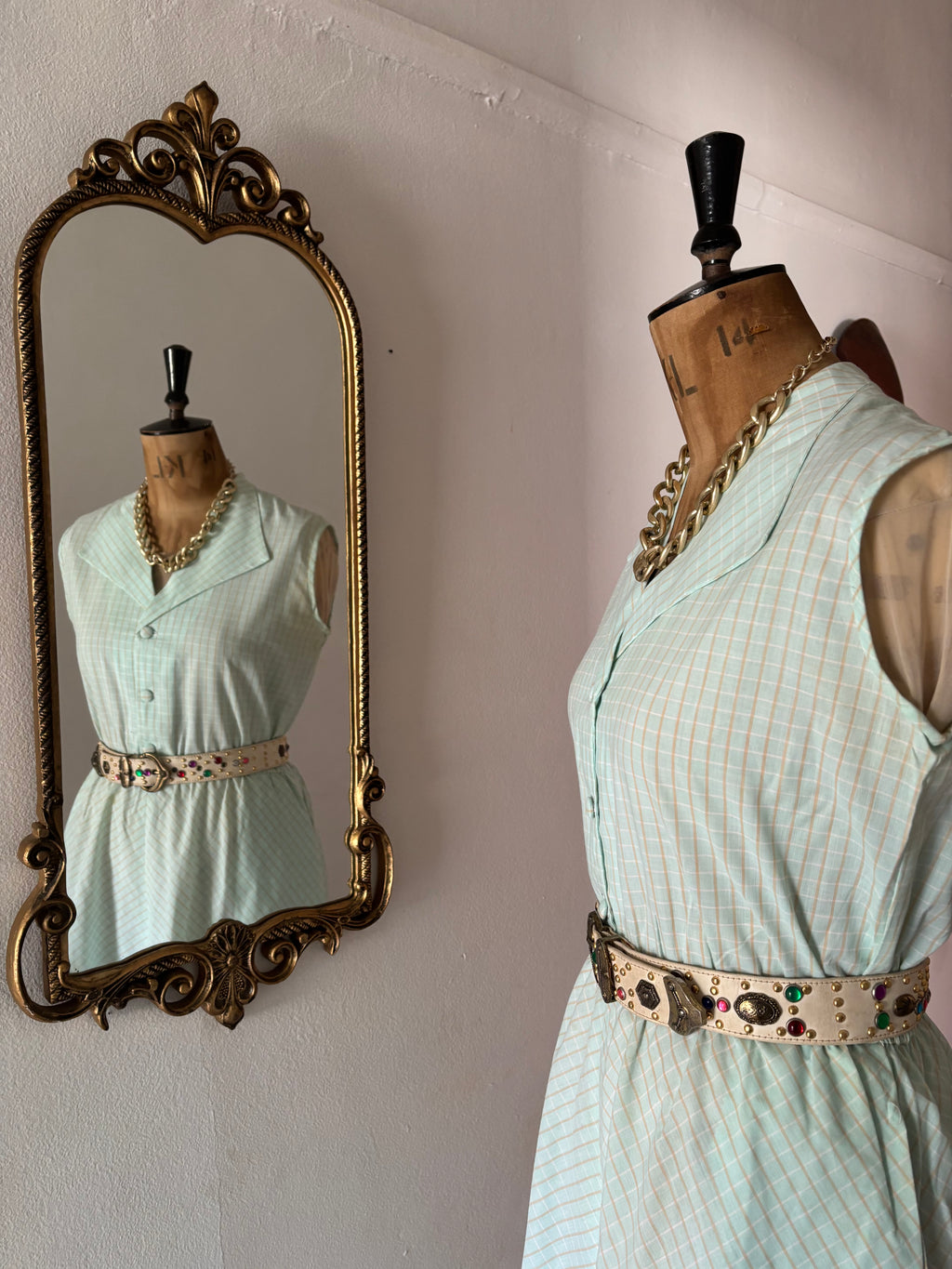 Teal Striped Vintage Collar Dress