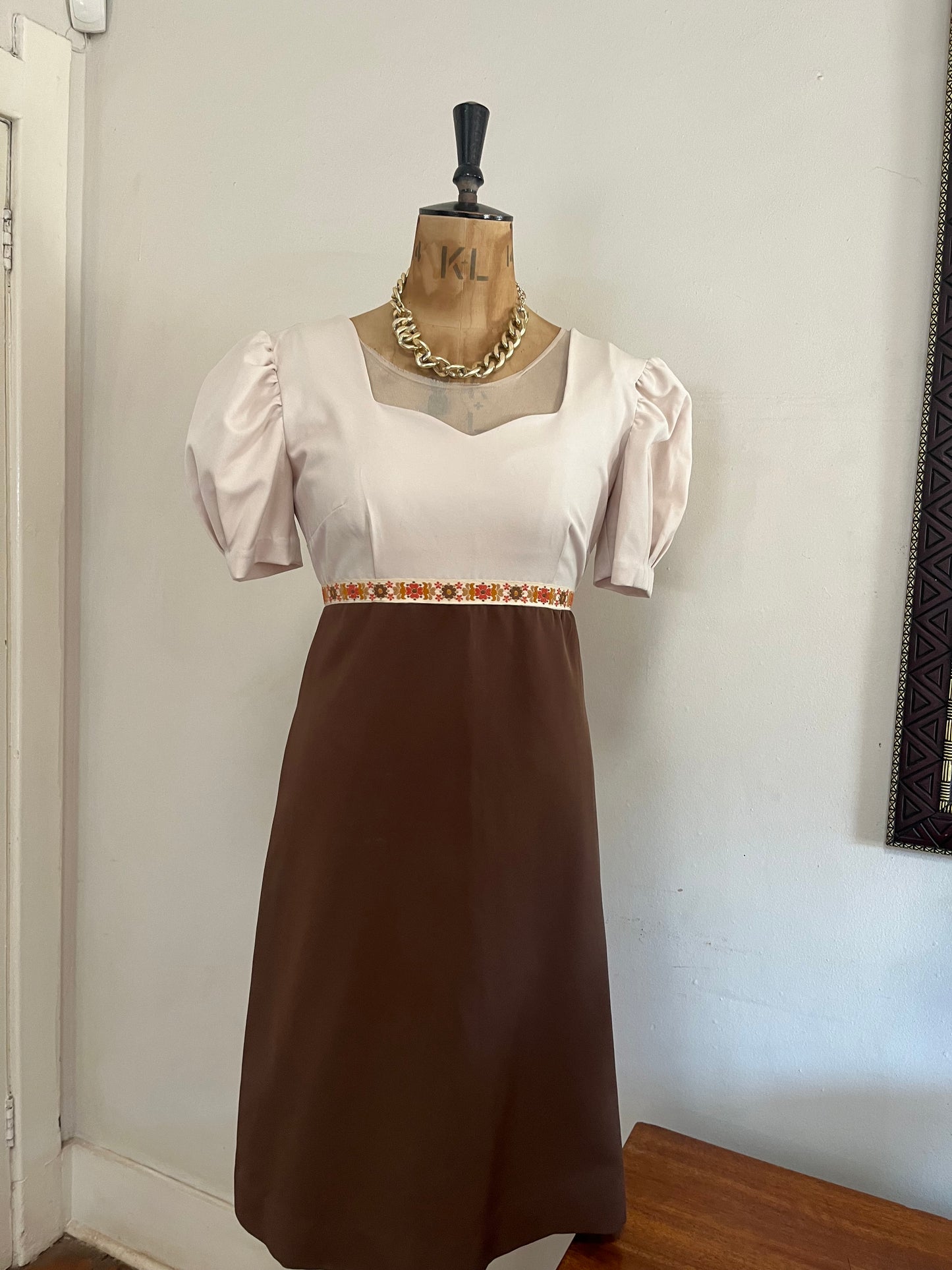 Cream & Brown Vintage Dress