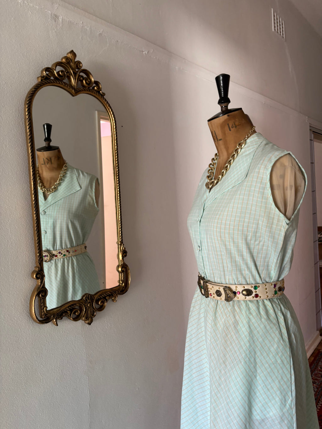 Teal Striped Vintage Collar Dress