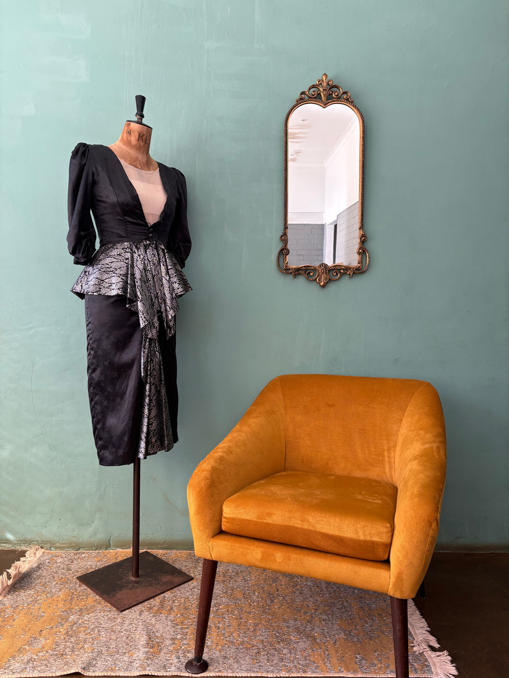 Black 80s Vintage Peplum Dress