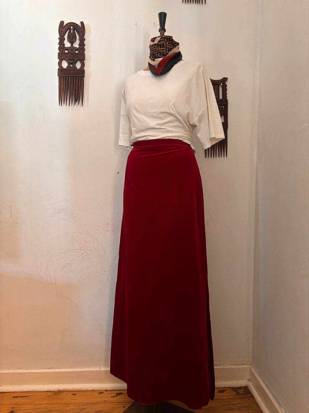 Burgundy Velvet Vintage Maxi Skirt