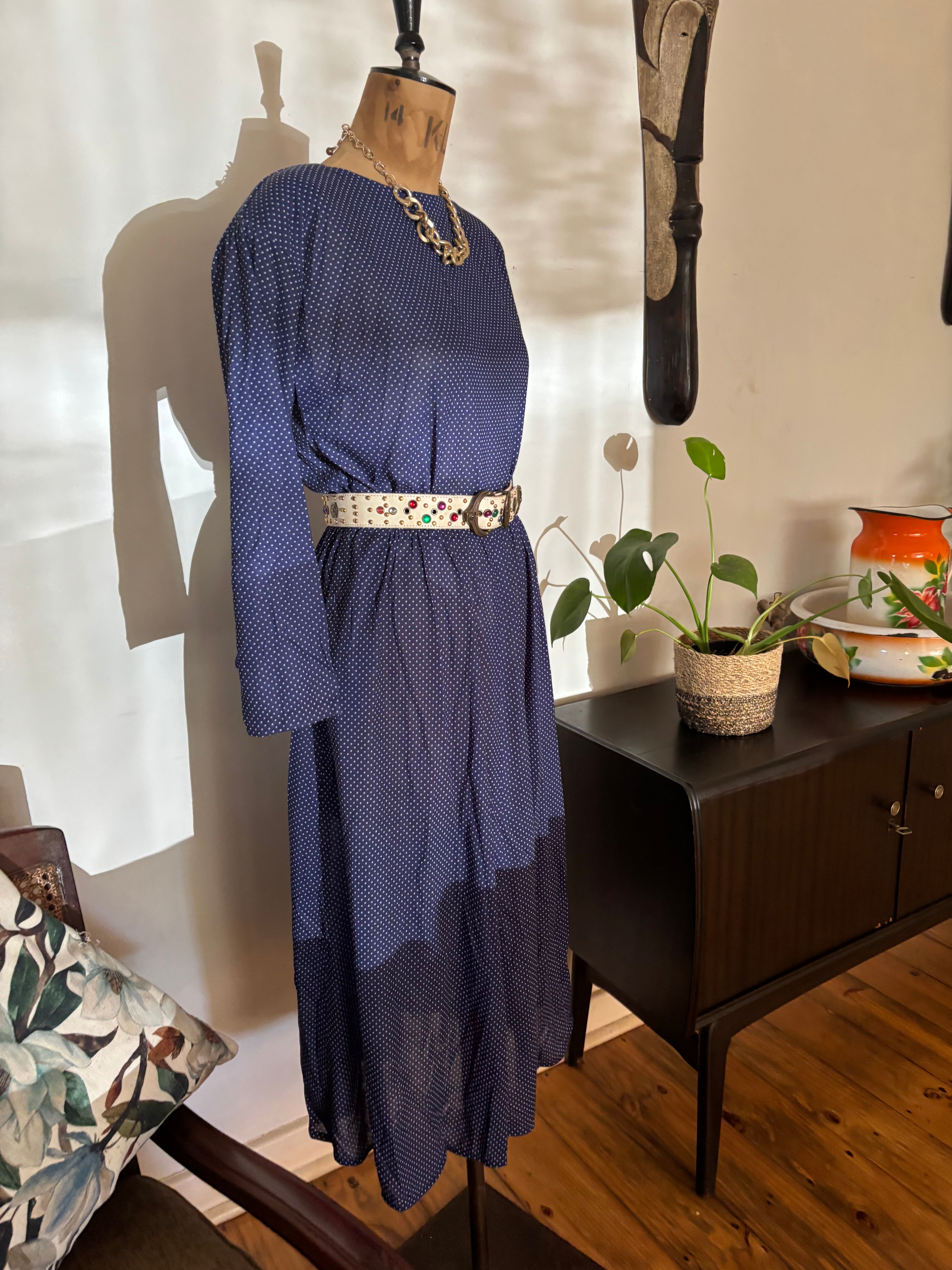 Navy Polkadot Vintage Dress