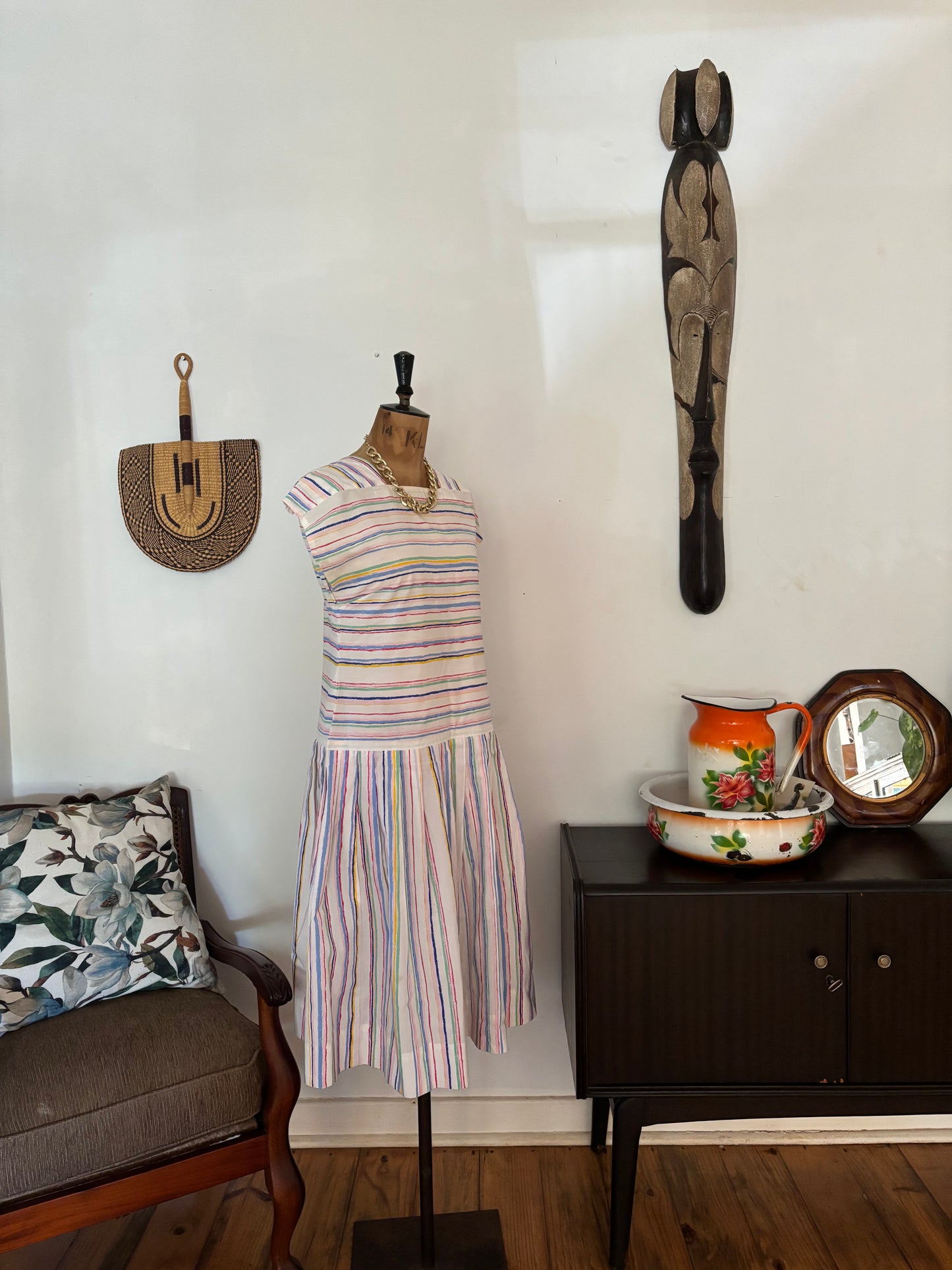 White Striped Vintage Dropwaist Dress