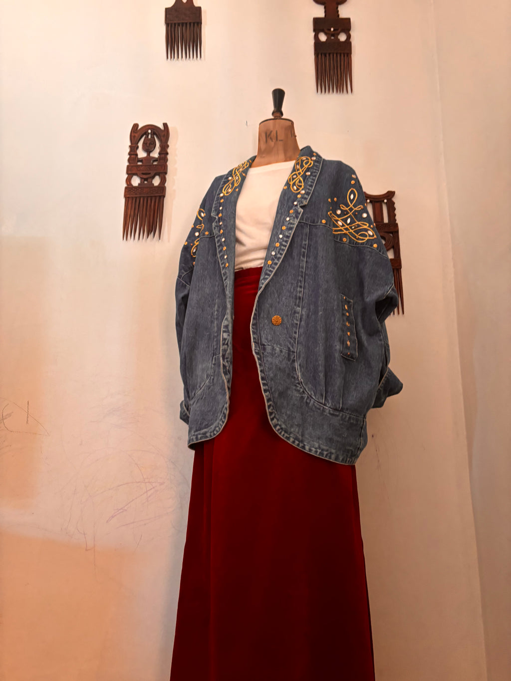 Burgundy Velvet Vintage Maxi Skirt