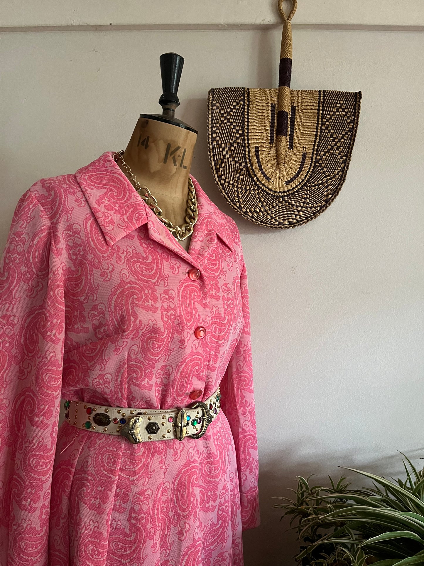 Paisley Print Pink Crimplene Vintage Dress
