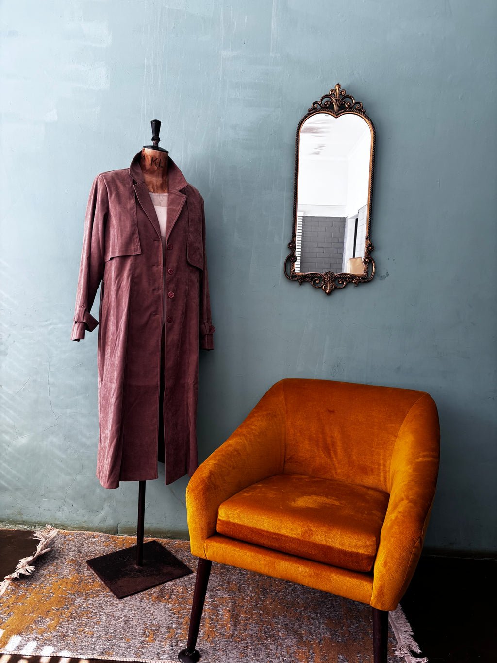 Brown Velour Trench Coat & Pants Set