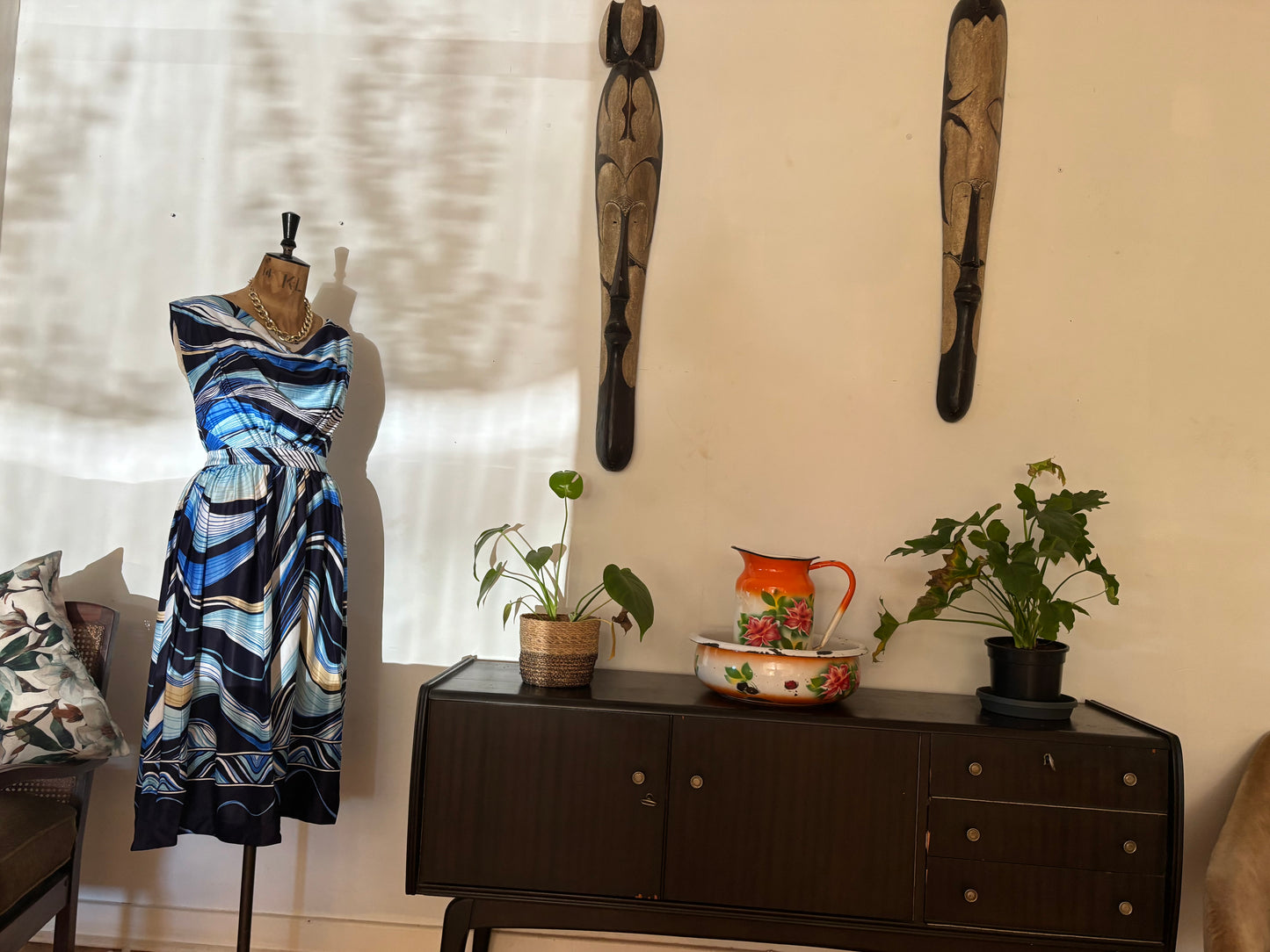 Blue Pattern Vintage Dresss