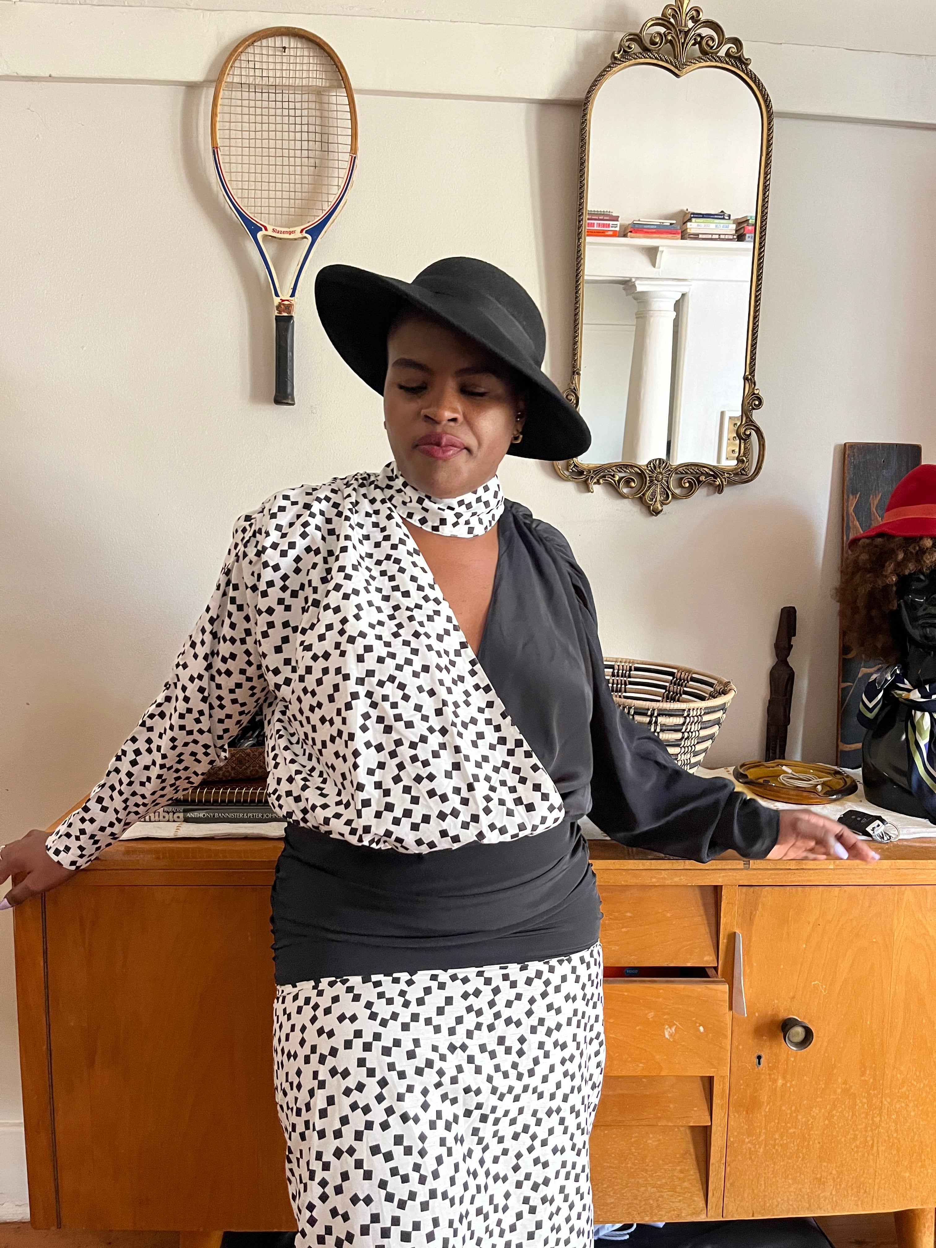 90s Monochrome Drop-waist Vintage Dress
