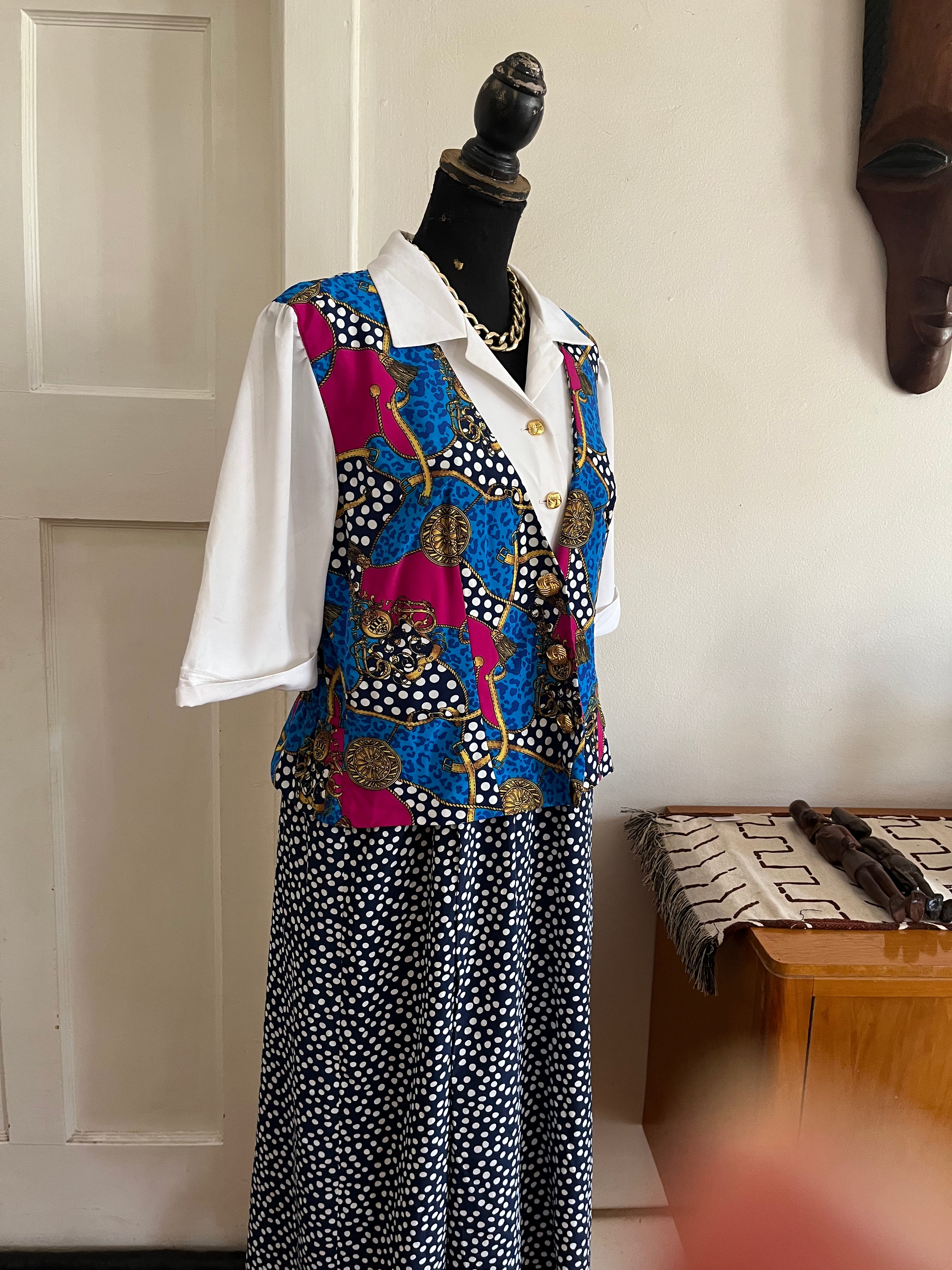 90s Waistcoat Polkadot Vintage Dress