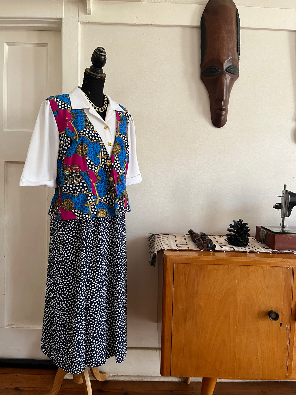 90s Waistcoat Polkadot Vintage Dress