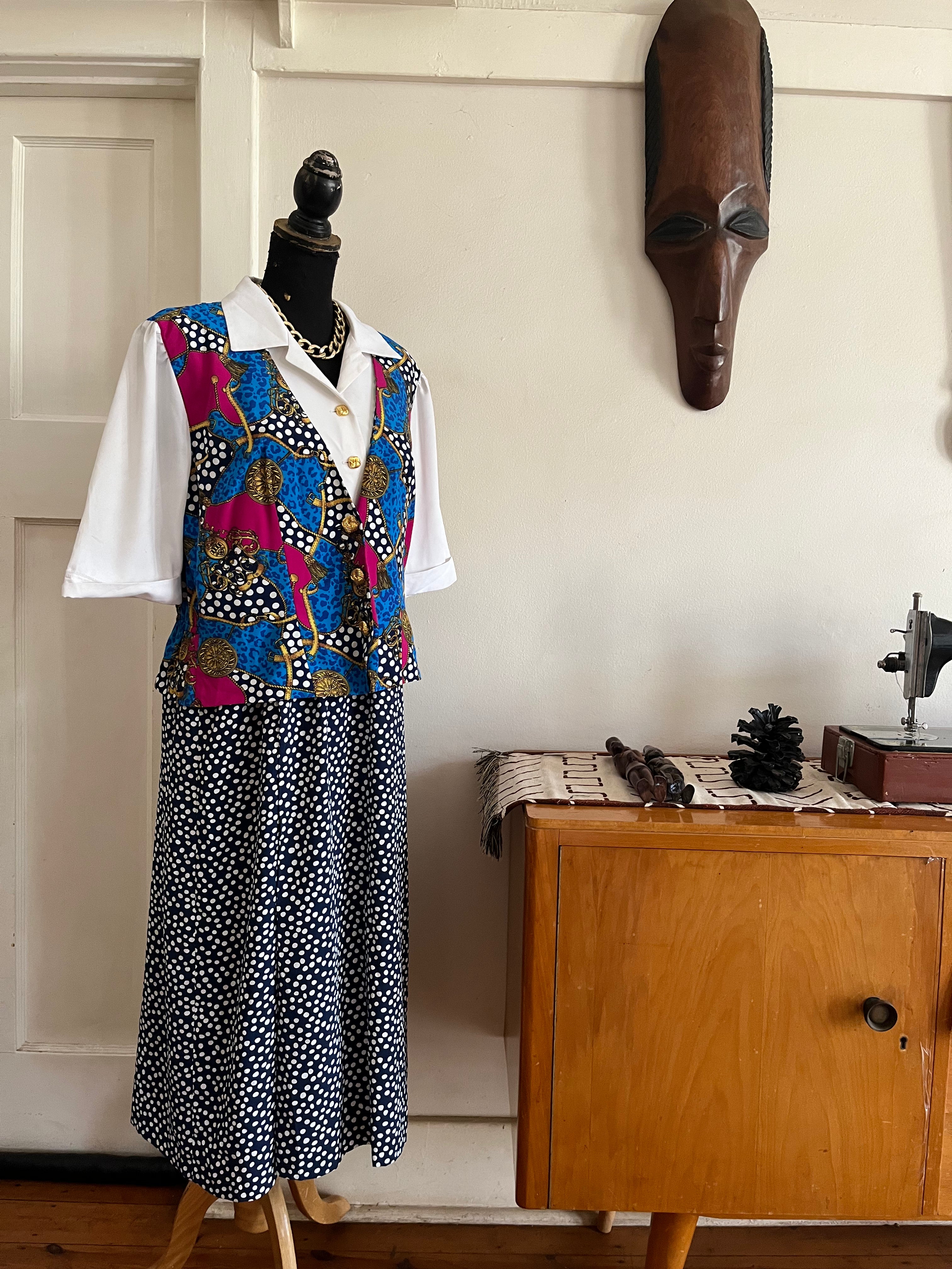 90s Waistcoat Polkadot Vintage Dress