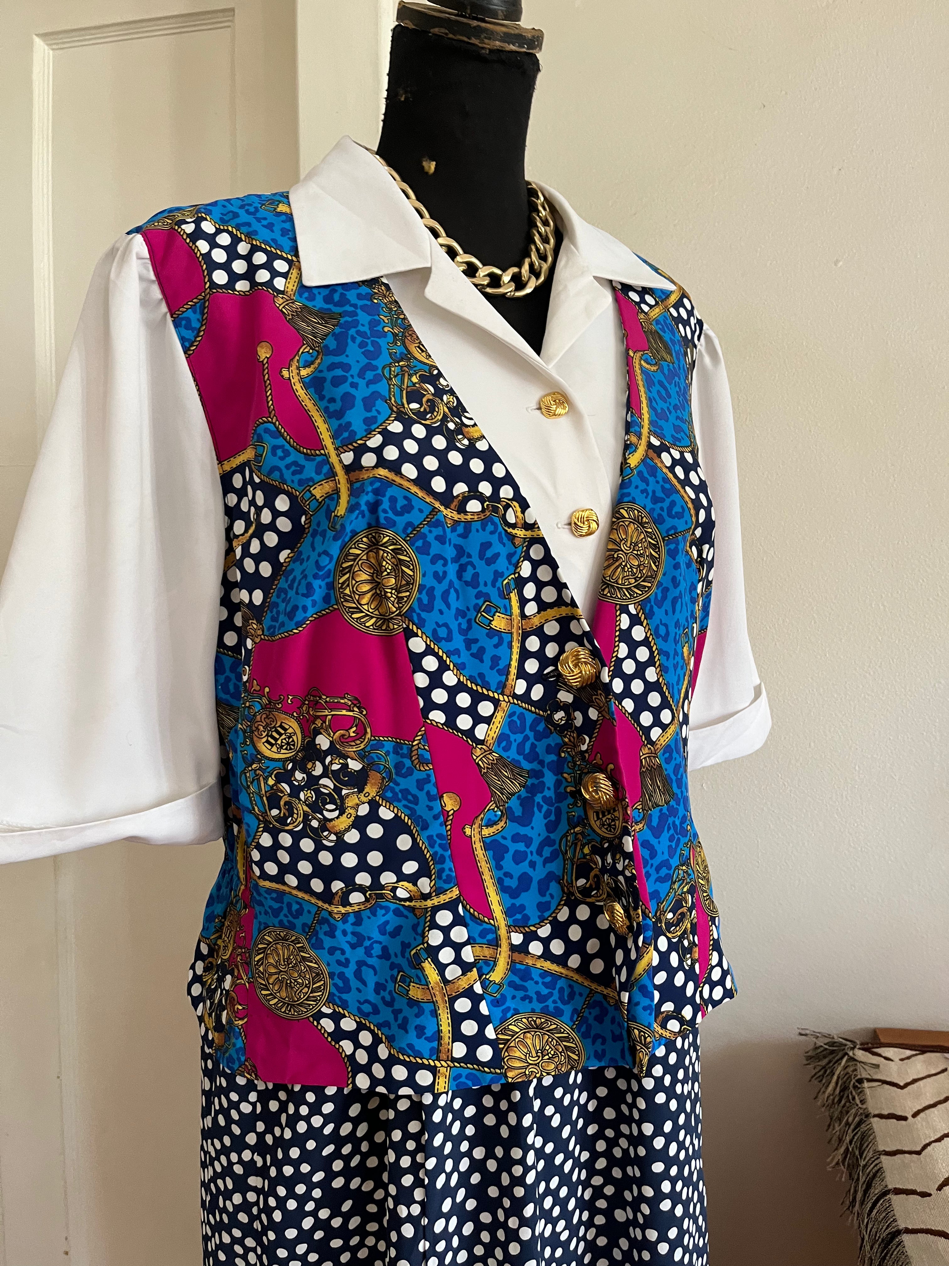 90s Waistcoat Polkadot Vintage Dress
