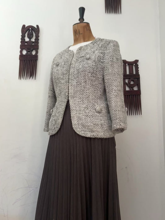 Grey Tweed Crop Jacket