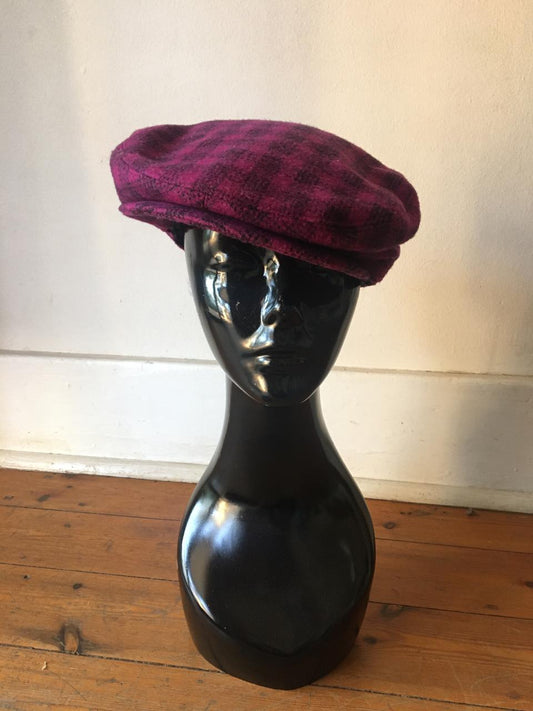 Vintage Purple & Black Gingham Print Flat top Cap