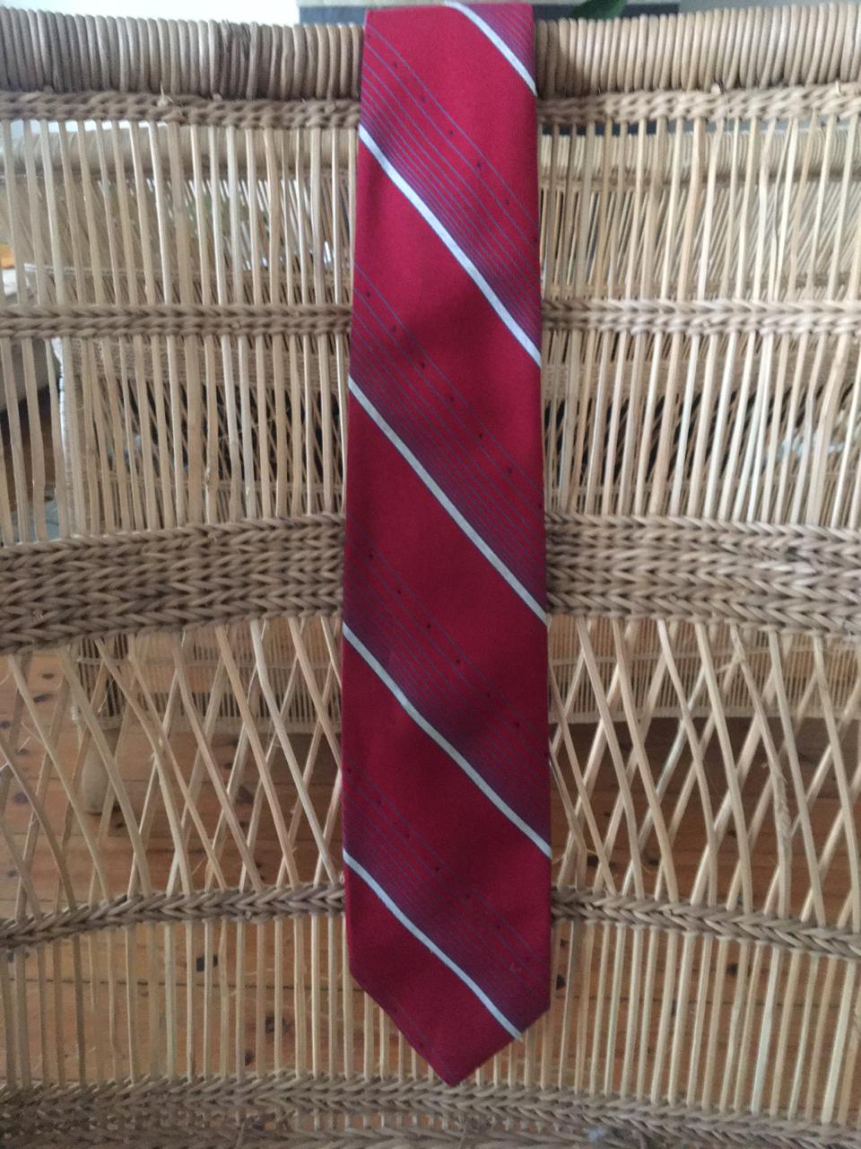 Vintage Red Necktie with White Stripes