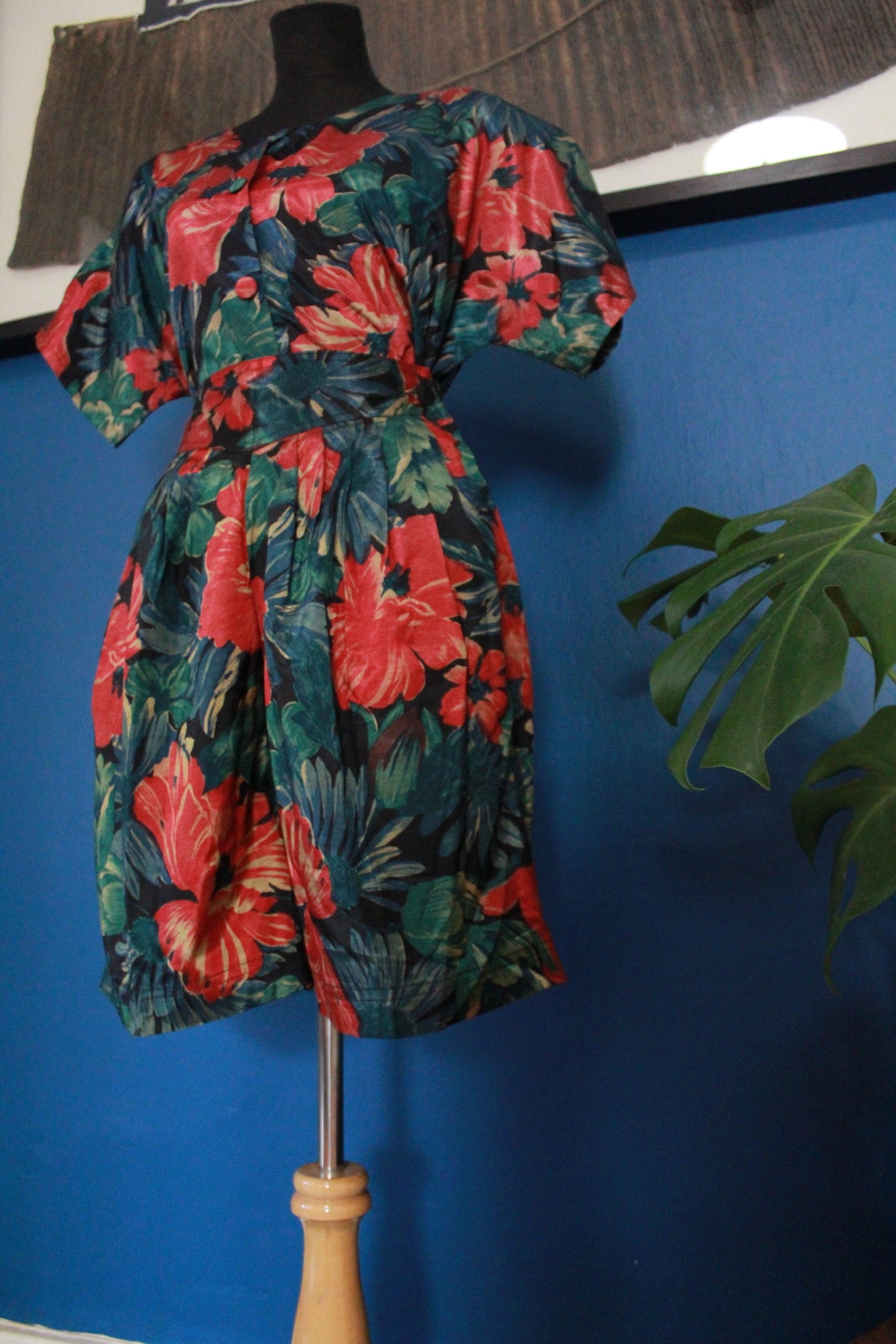 Vintage Red & Green Floral Print Two-Piece