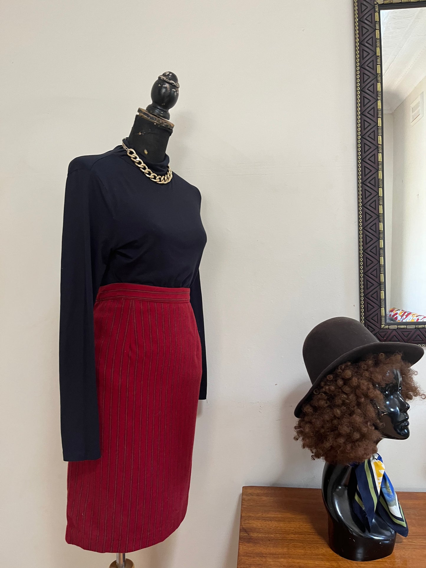 Red Striped Wool Skirt