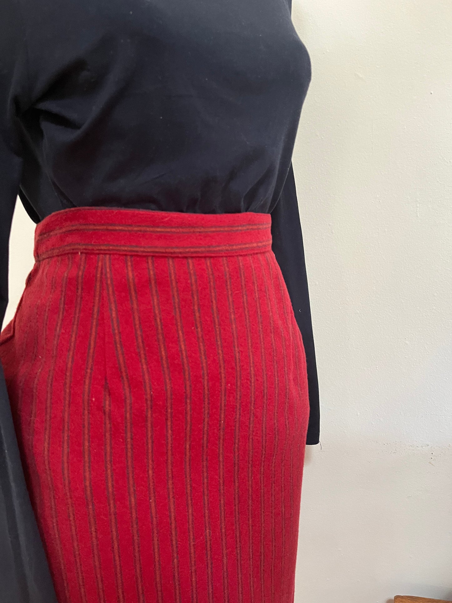 Red Striped Wool Skirt