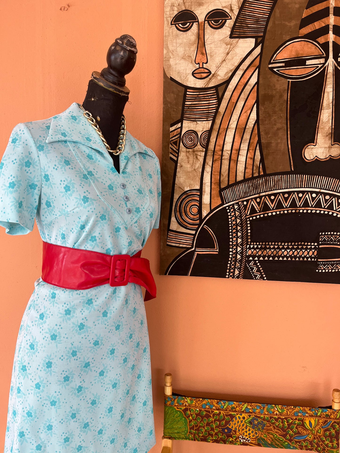 Blue 60s vintage zip up dress
